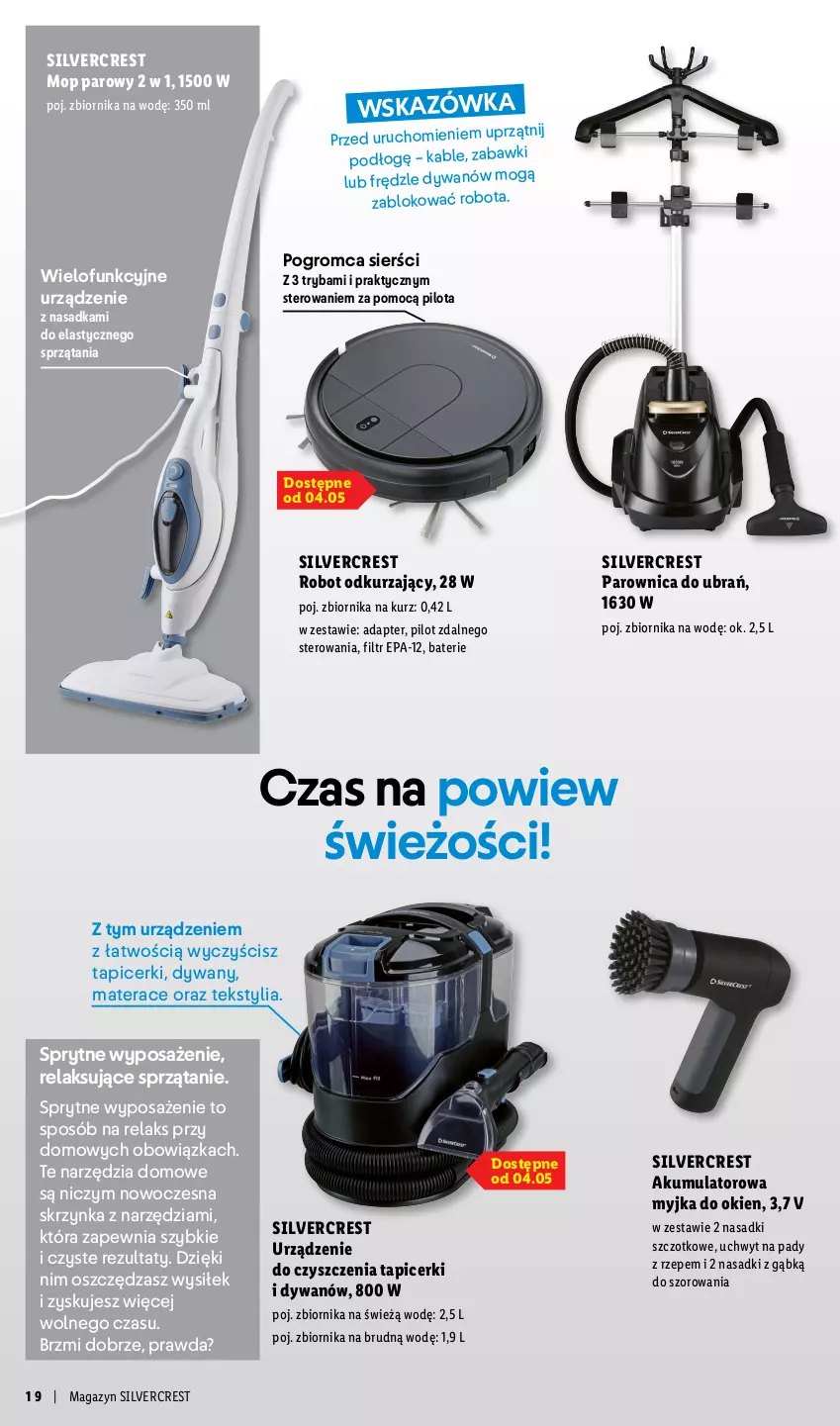 Gazetka promocyjna Lidl - Silvercrest - ważna 29.03 do 09.05.2026 - strona 19 - produkty: Akumulator, Dywan, Materac, Mop, Mop parowy, Myjka do okien, Parownica, Robot, Ryba, Silvercrest, Sprzątanie, Tera