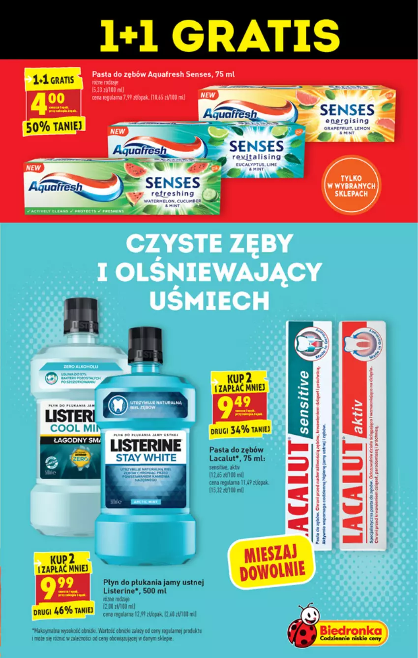 Gazetka promocyjna Biedronka - Ten tydzień - ważna 07.06 do 12.06.2021 - strona 49 - produkty: Aquafresh, Gala, Gra, Lacalut, LANA, Listerine, Pasta do zębów, Płyn do płukania, Płyn do płukania jamy ustnej, Senses