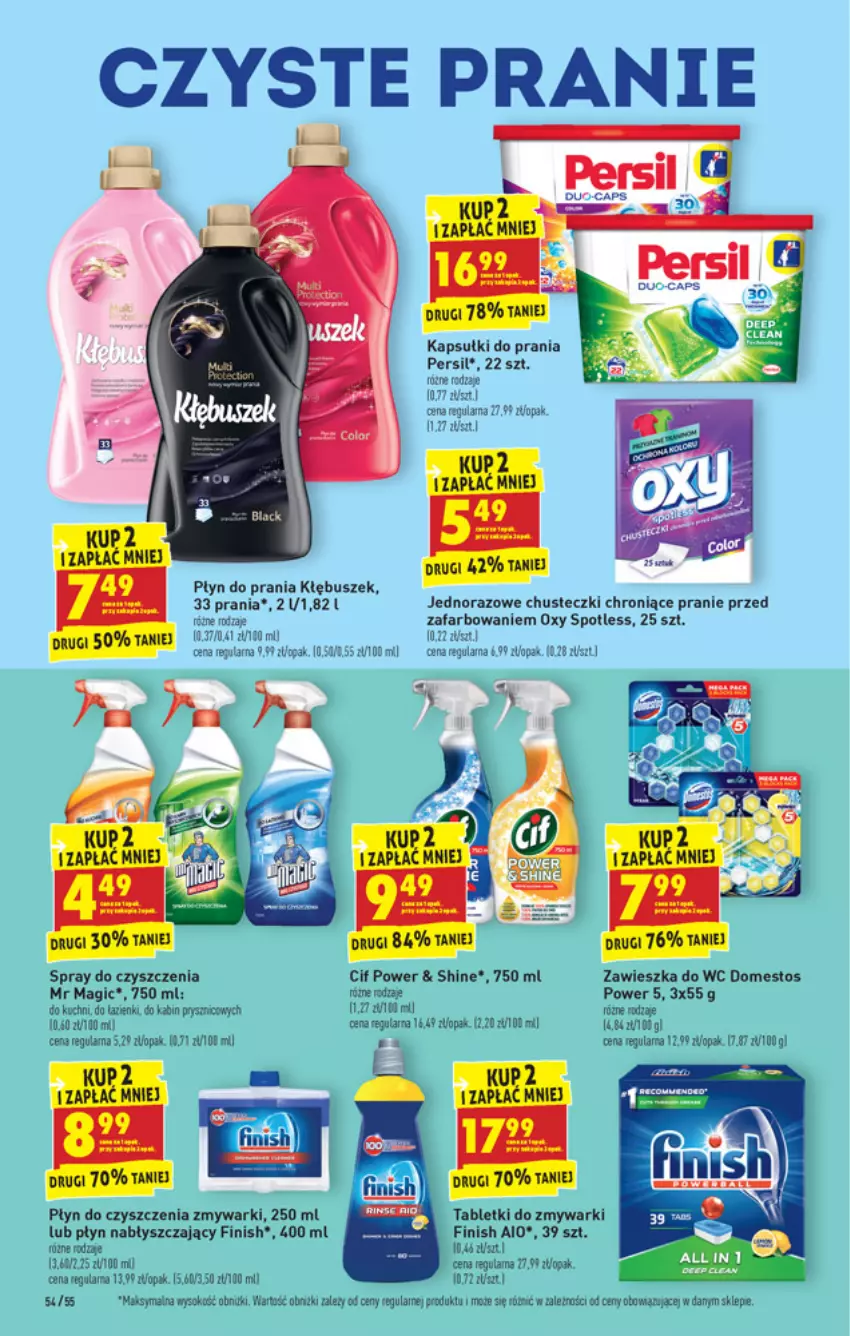 Gazetka promocyjna Biedronka - Ten tydzień - ważna 07.06 do 12.06.2021 - strona 54 - produkty: Chusteczki, Cif, Domestos, Fa, Finish, Kapsułki do prania, Persil, Płyn do prania, Płyn nabłyszczający, Por, Spray do czyszczenia, Tablet, Tabletki do zmywarki, Zawieszka do wc, Zmywarki