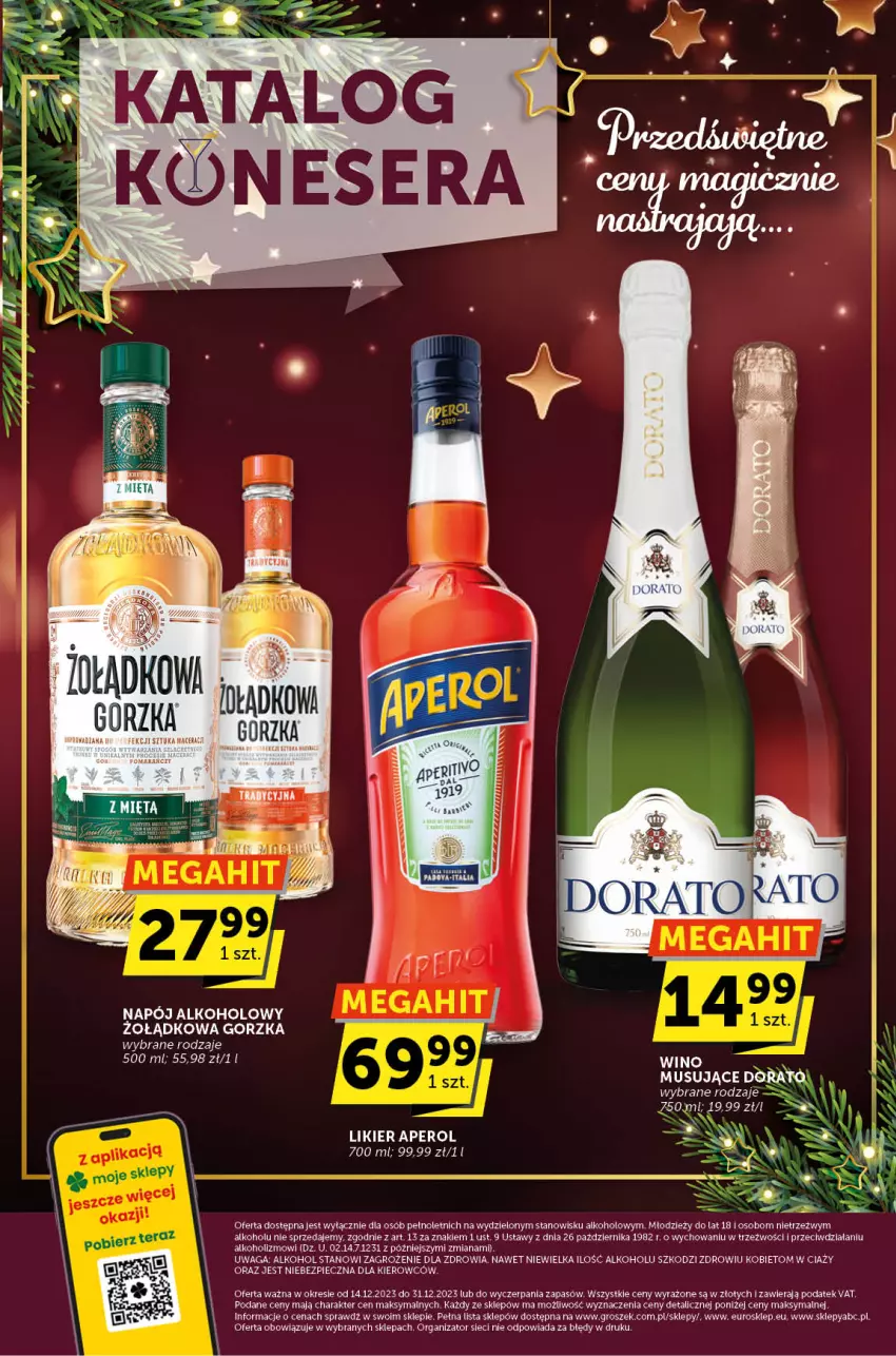 Gazetka promocyjna ABC - ważna 14.12 do 24.12.2023 - strona 1 - produkty: Acer, Aperol, Fa, Groszek, Likier, Mus, Napój, Piec, Waga, Wino