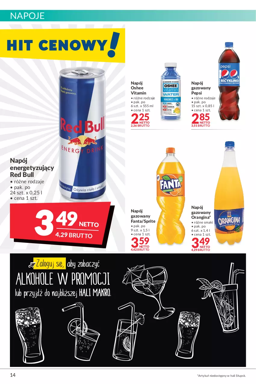 Gazetka promocyjna Makro - [Oferta promocyjna] Artykuły spożywcze i przemysłowe - ważna 08.02 do 21.02.2022 - strona 14 - produkty: Fa, Fanta, Gin, Napój, Napój gazowany, Napoje, Oshee, Pepsi, Red Bull, Sprite, Vitamin napój