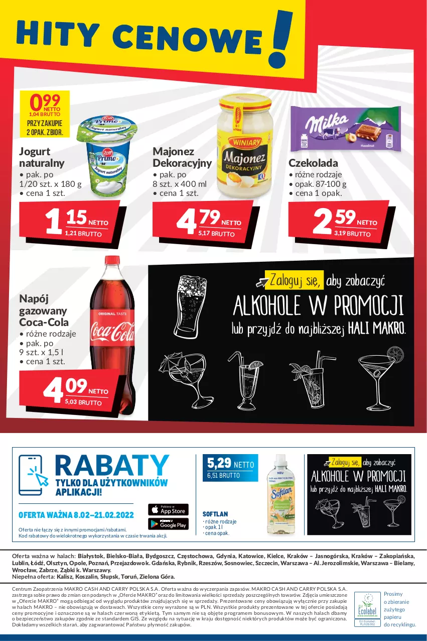 Gazetka promocyjna Makro - [Oferta promocyjna] Artykuły spożywcze i przemysłowe - ważna 08.02 do 21.02.2022 - strona 20 - produkty: Coca-Cola, Czekolada, Gra, Jogurt, Jogurt naturalny, Kosz, Majonez, Napój, Napój gazowany, Papier, Piec, Rum, Sos, Szal