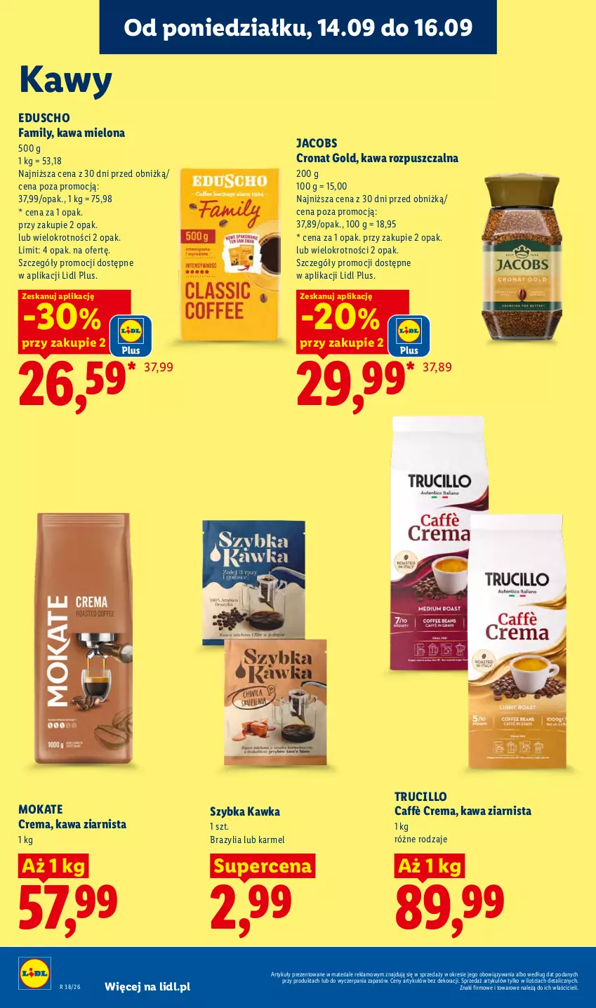 Gazetka promocyjna Lidl - Gazetka ważna od 14.09 do 16.09 - ważna 14.09 do 16.09.2026 - strona 66 - produkty: Fa, Jacobs, Kawa, Kawa mielona, Kawa rozpuszczalna, Kawa ziarnista
