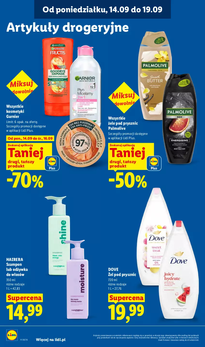 Gazetka promocyjna Lidl - Gazetka ważna od 14.09 do 16.09 - ważna 14.09 do 16.09.2026 - strona 72 - produkty: Dove, Garnier, Odżywka, Palmolive, Szampon