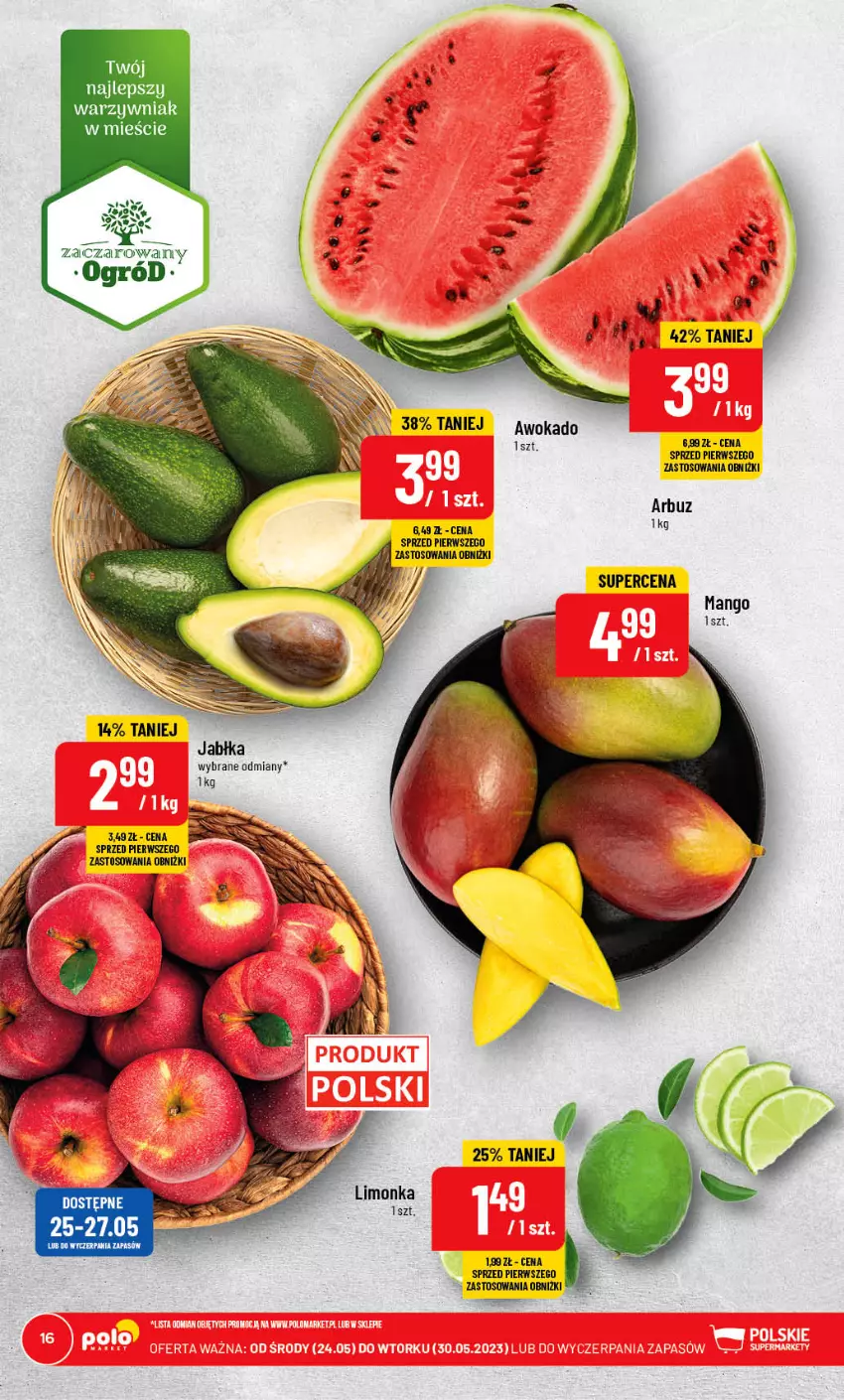 Gazetka promocyjna PoloMarket - Gazetka pomocyjna - ważna 24.05 do 30.05.2023 - strona 16 - produkty: Arbuz, Fa, Jabłka, Limonka, Mango, Ogród