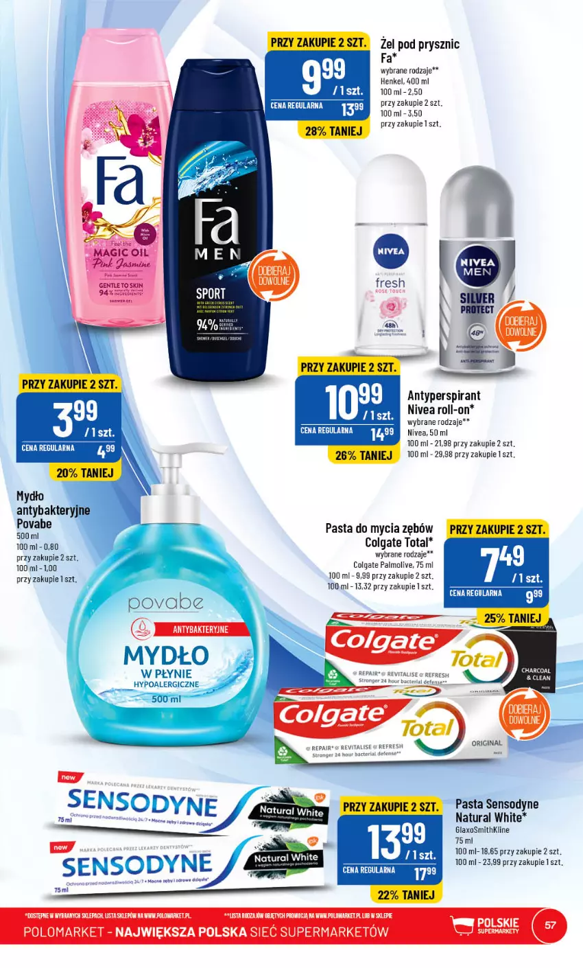 Gazetka promocyjna PoloMarket - Gazetka pomocyjna - ważna 24.05 do 30.05.2023 - strona 57 - produkty: Antyperspirant, Colgate, Colgate Total, Fa, LG, Mydło, Nivea, Palmolive, Por, Sensodyne, Sport, Tran