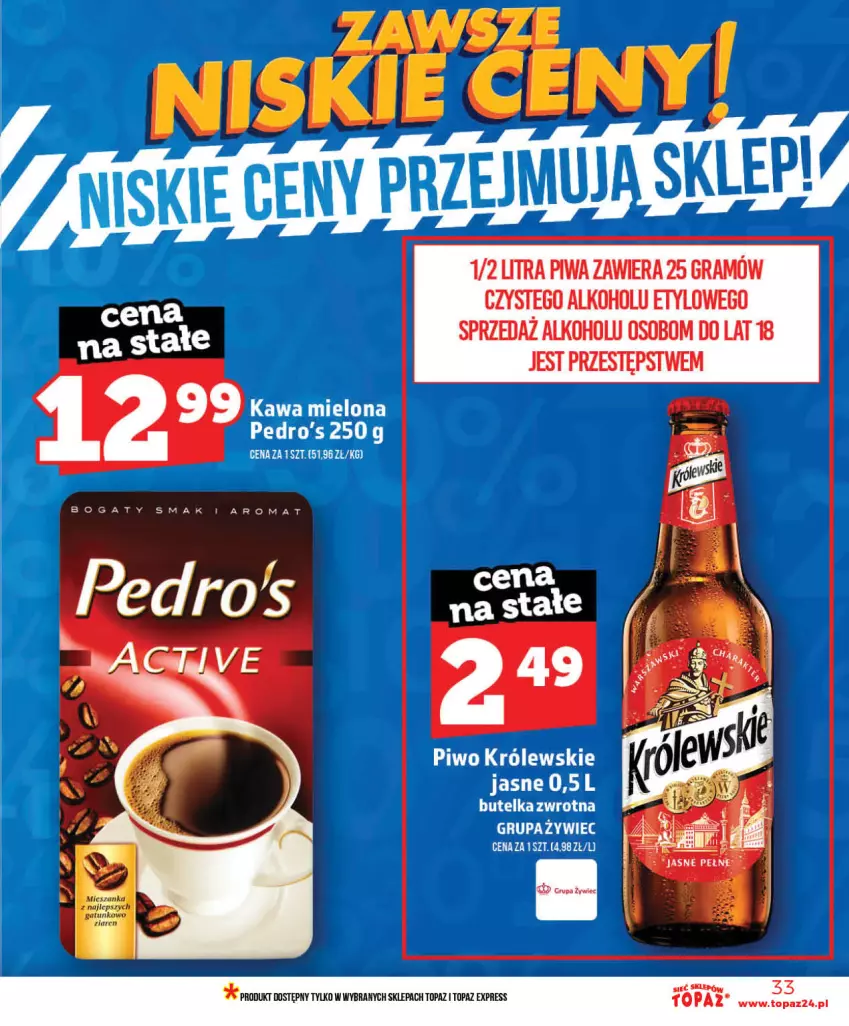 Gazetka promocyjna Topaz - Gazetka - ważna 28.05 do 03.06.2026 - strona 33 - produkty: Gra, Kawa, Kawa mielona, Królewski, Piwa, Piwo, Top