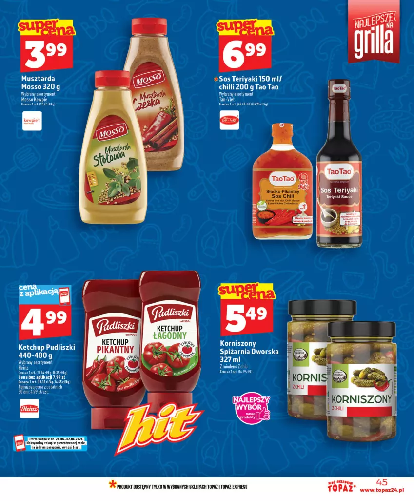 Gazetka promocyjna Topaz - Gazetka - ważna 28.05 do 03.06.2026 - strona 45 - produkty: Ketchup, Korniszony, Mus, Musztarda, Pudliszki, Top