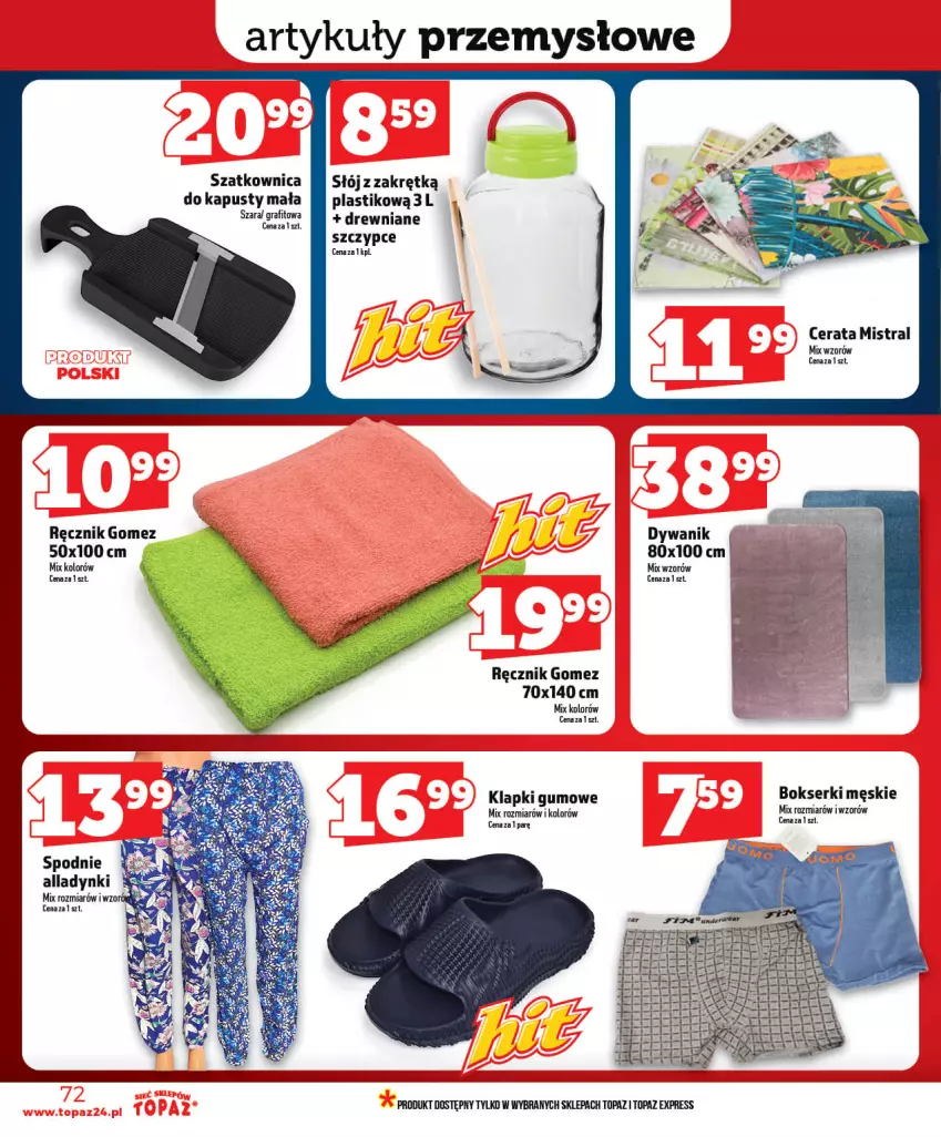 Gazetka promocyjna Topaz - Gazetka - ważna 28.05 do 03.06.2026 - strona 72 - produkty: Bokserki, Gra, Klapki, Ręcznik, Ser, Spodnie, Szatkownica, Szczypce, Top
