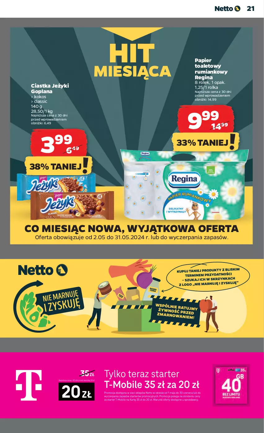 Gazetka promocyjna Netto - Artykuły spożywcze - ważna 23.05 do 29.05.2024 - strona 21 - produkty: Ciastka, Gin, Goplana, Jeżyki, Kokos, LANA, Papier, Papier toaletowy, Rum