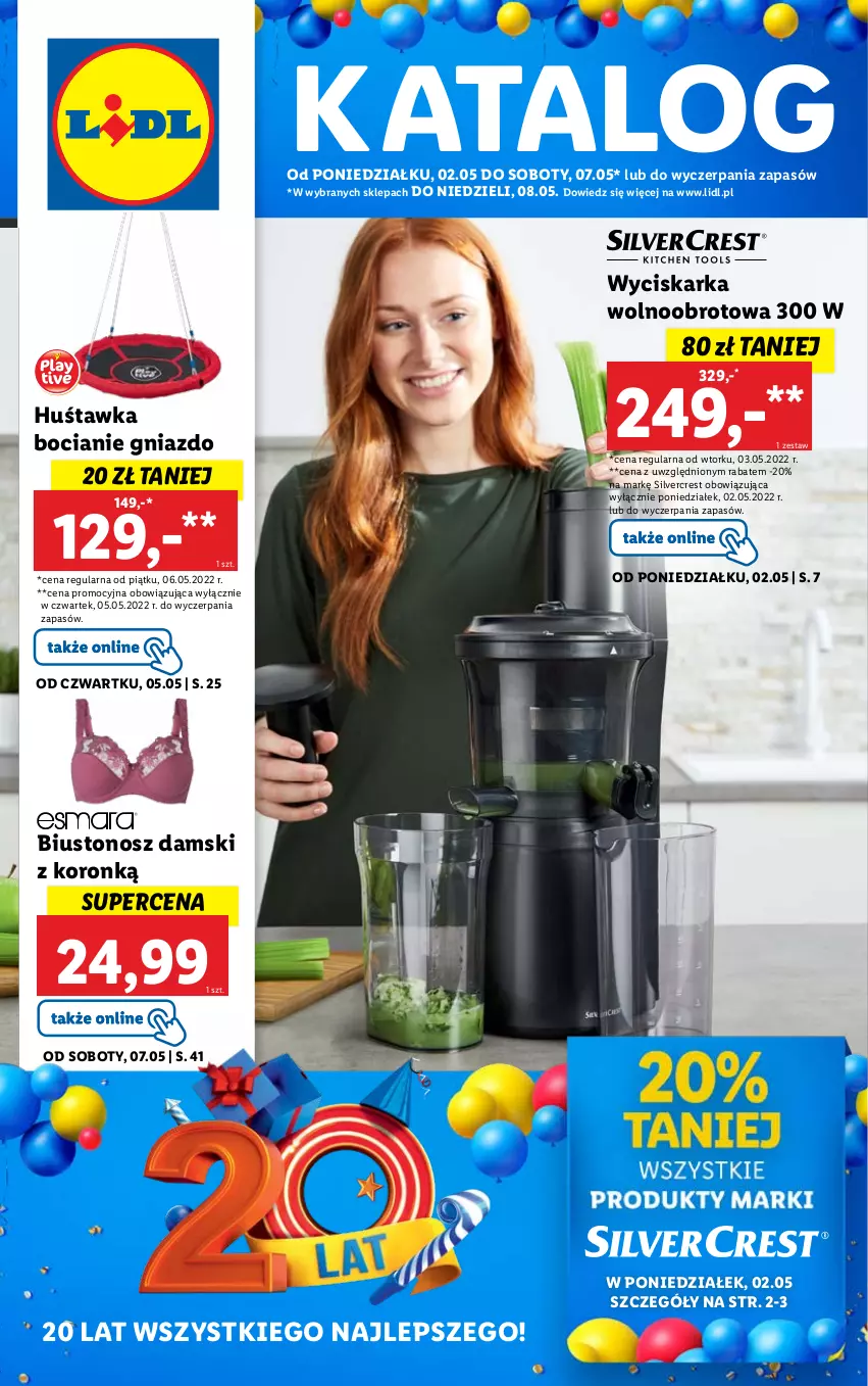 Gazetka promocyjna Lidl - GAZETKA - ważna 02.05 do 08.05.2022 - strona 1 - produkty: Biustonosz, Huśtawka, Silvercrest, Wyciskarka, Wyciskarka wolnoobrotowa