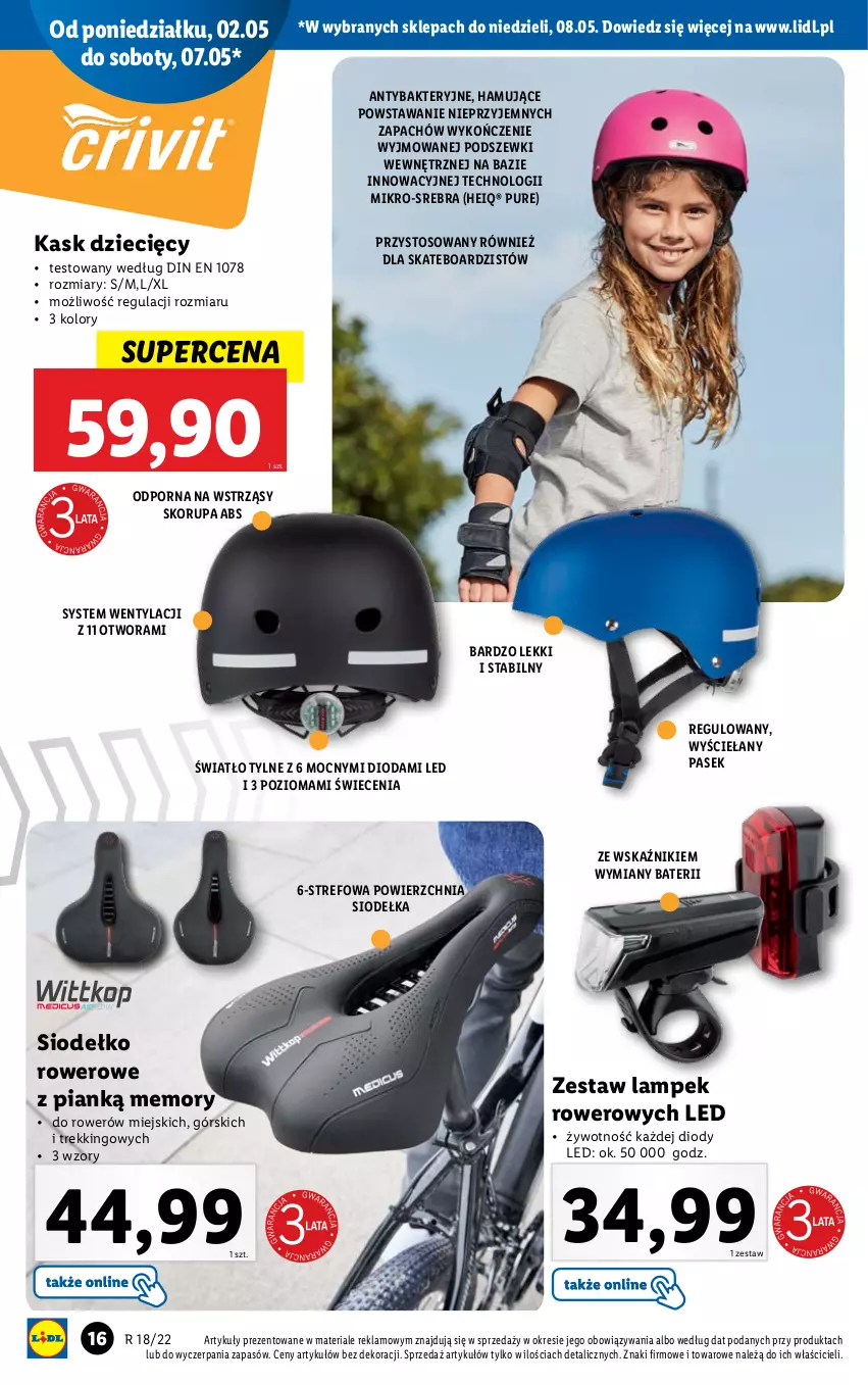 Gazetka promocyjna Lidl - GAZETKA - ważna 02.05 do 08.05.2022 - strona 16 - produkty: Dzieci, Kask, Pasek, Por, Pur, Rower, Skateboard