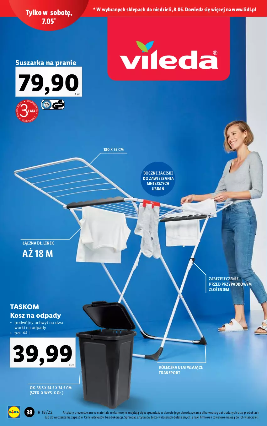 Gazetka promocyjna Lidl - GAZETKA - ważna 02.05 do 08.05.2022 - strona 38 - produkty: Kosz, Kosz na odpady, Piec, Por, Sport, Suszarka, Suszarka na pranie, Tran