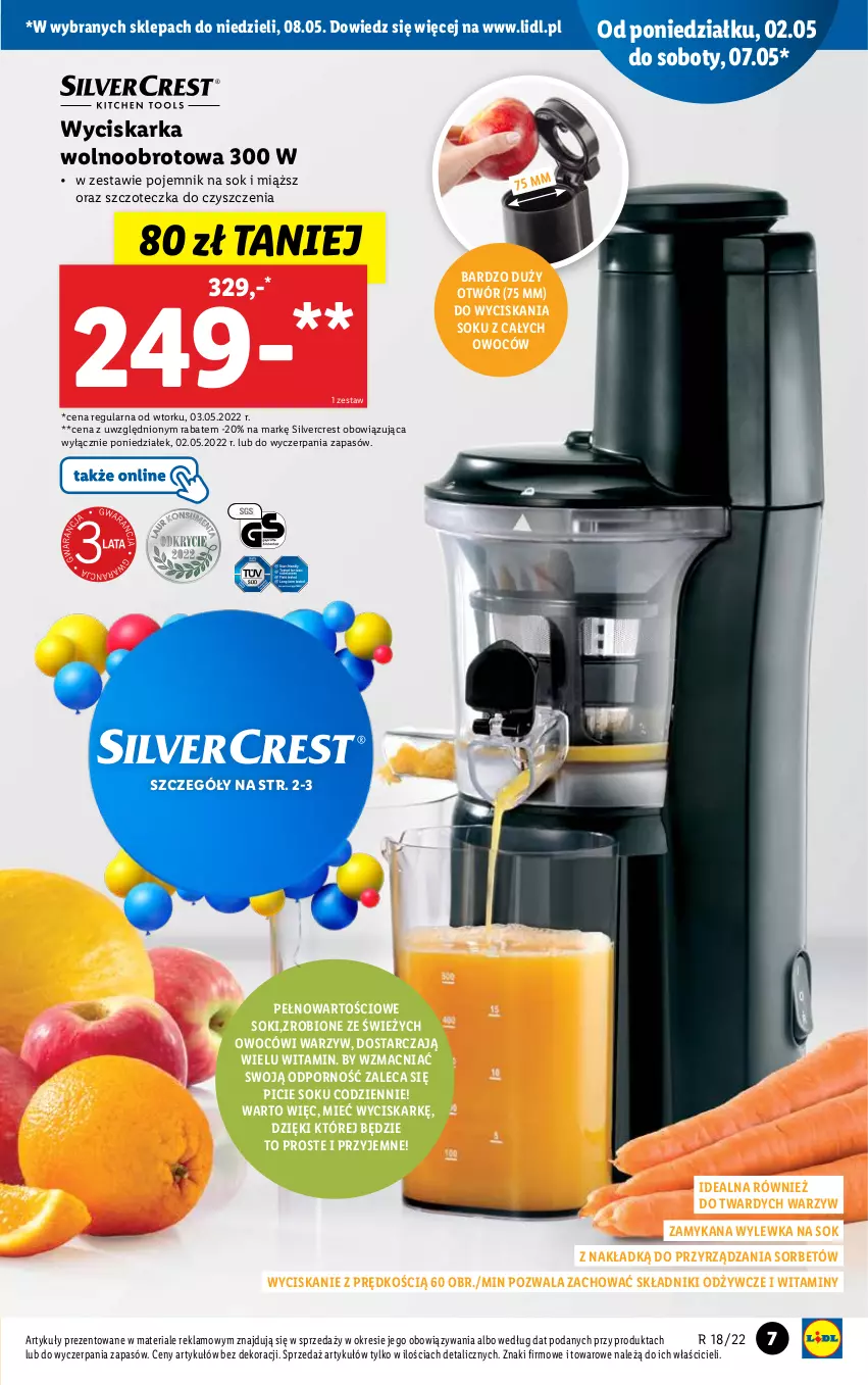 Gazetka promocyjna Lidl - GAZETKA - ważna 02.05 do 08.05.2022 - strona 7 - produkty: Pojemnik, Por, Silvercrest, Sok, Szczoteczka, Wyciskarka, Wyciskarka wolnoobrotowa