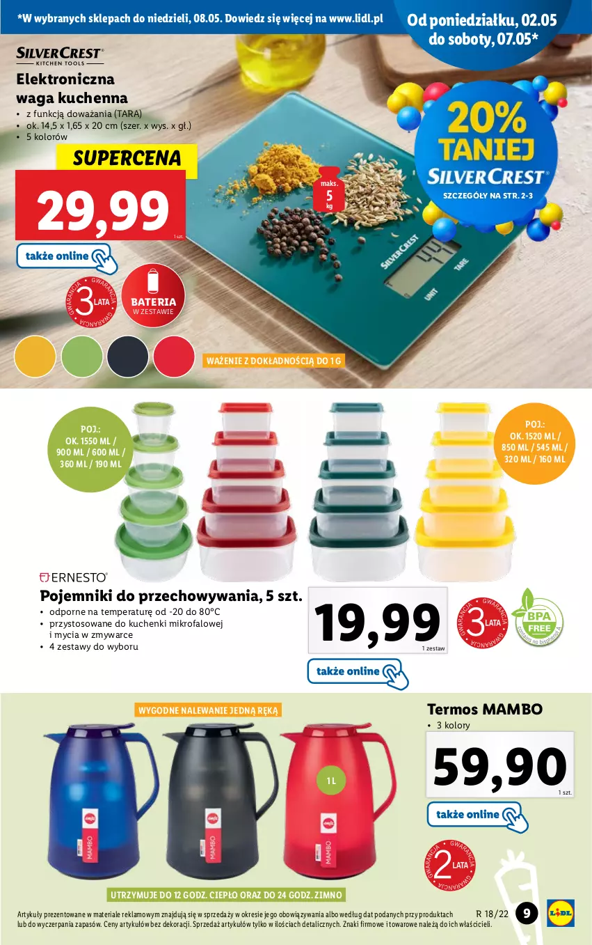 Gazetka promocyjna Lidl - GAZETKA - ważna 02.05 do 08.05.2022 - strona 9 - produkty: Bateria, Fa, Kuchenki mikrofalowe, Pojemnik, Por, Termos, Waga