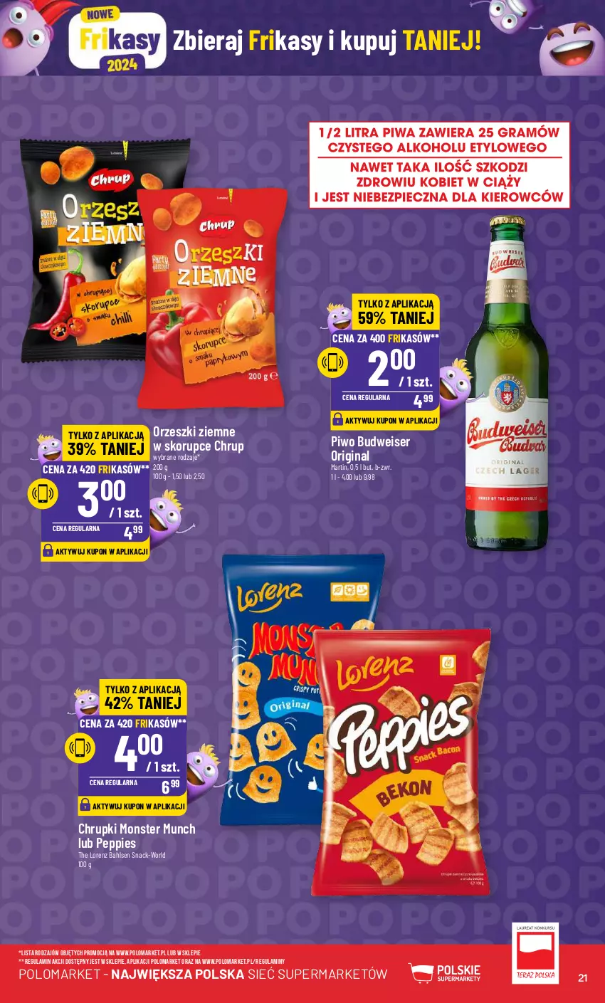 Gazetka promocyjna PoloMarket - Gazetka pomocyjna - ważna 17.01 do 23.01.2024 - strona 21 - produkty: Chrupki, Gin, Lorenz, Monster Munch, Orzeszki, Orzeszki ziemne, Piwo, Ser