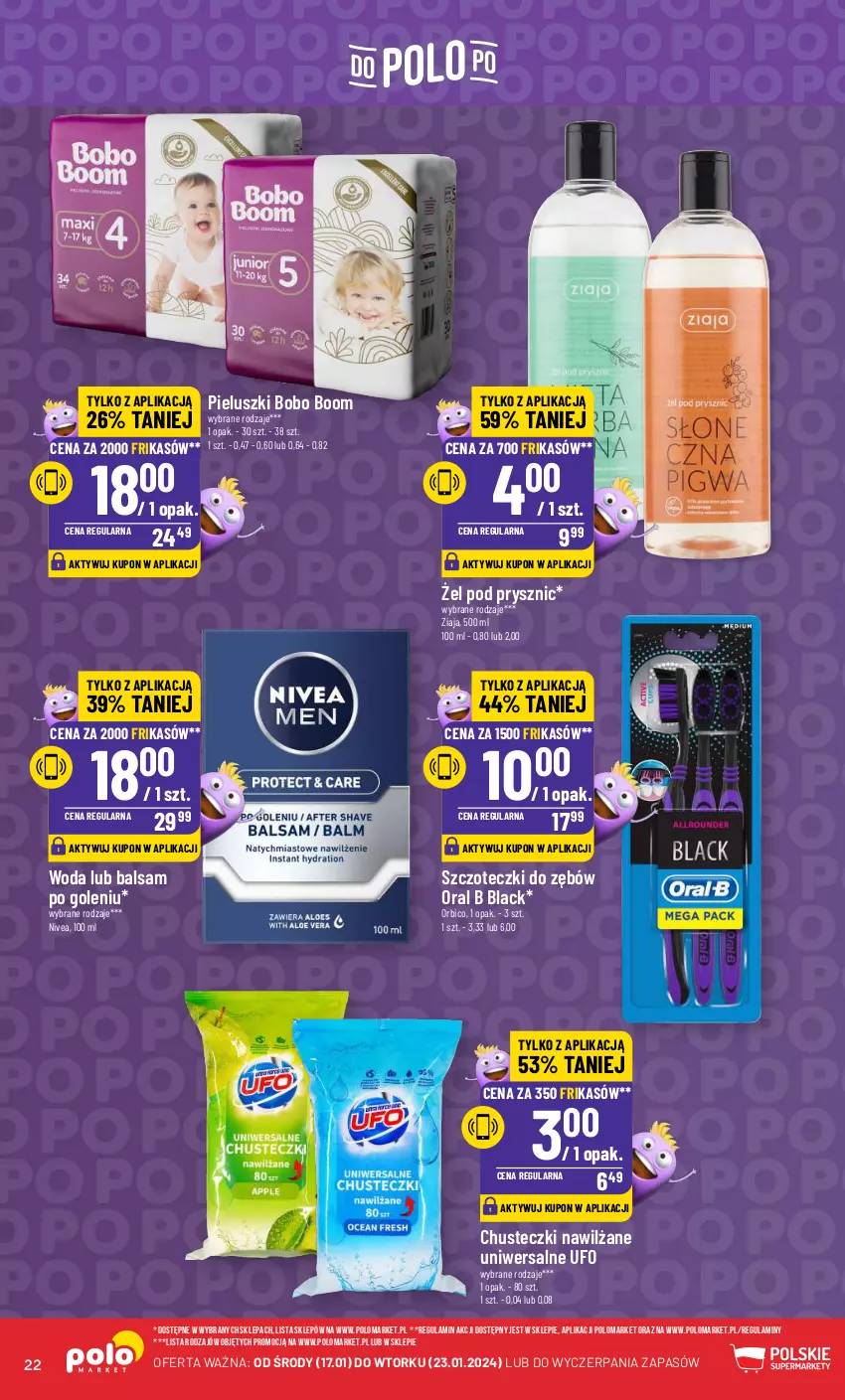 Gazetka promocyjna PoloMarket - Gazetka pomocyjna - ważna 17.01 do 23.01.2024 - strona 22 - produkty: Balsam po goleniu, BIC, Chusteczki, Lack, Nivea, Oral B, Woda, Ziaja