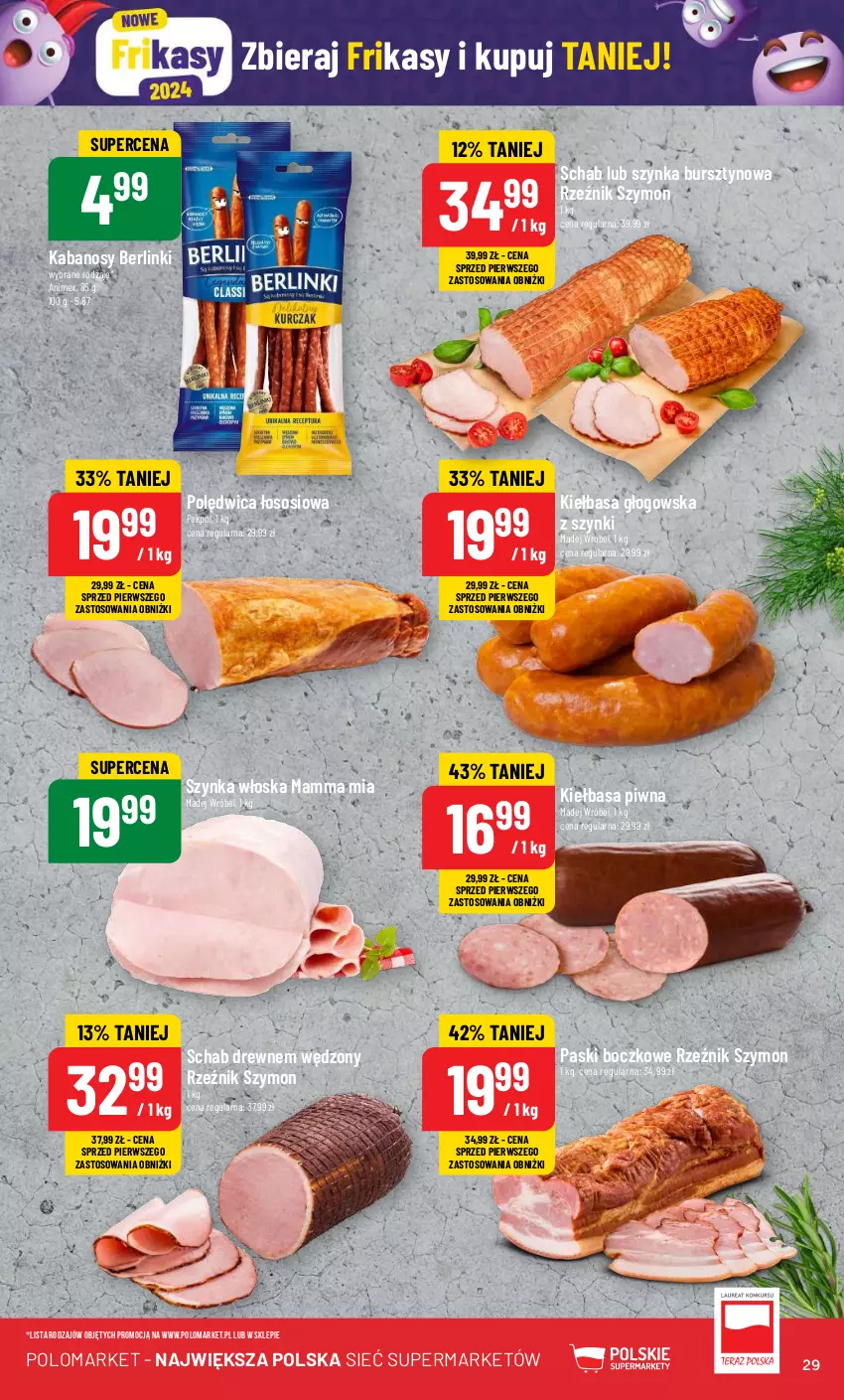 Gazetka promocyjna PoloMarket - Gazetka pomocyjna - ważna 17.01 do 23.01.2024 - strona 29 - produkty: Berlinki, Bursztyn, Kabanos, Kiełbasa, Kiełbasa głogowska, Kiełbasa piwna, Madej Wróbel, Pekpol, Polędwica, Sos, Szynka