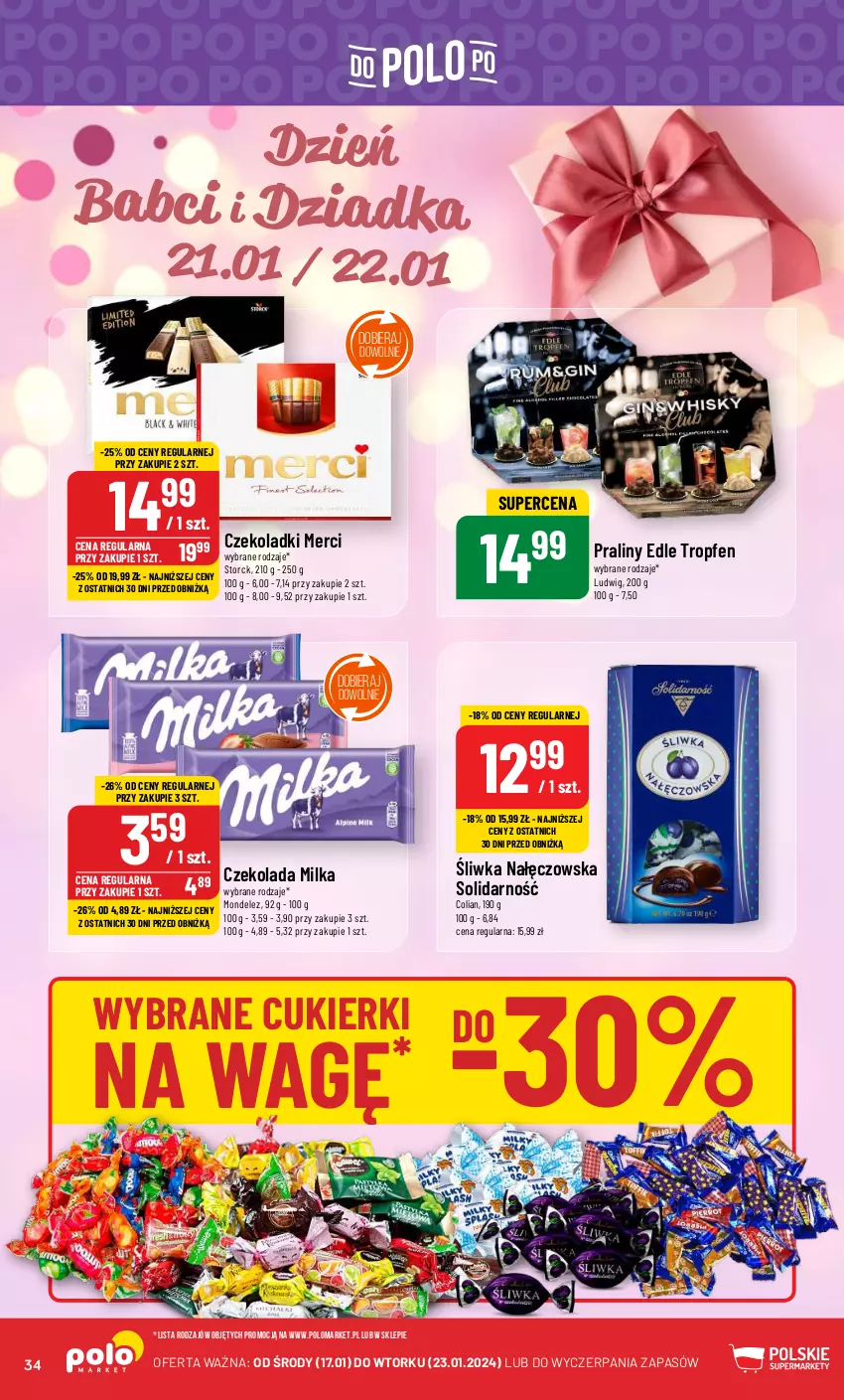 Gazetka promocyjna PoloMarket - Gazetka pomocyjna - ważna 17.01 do 23.01.2024 - strona 34 - produkty: Cukier, Cukierki, Czekolada, Merci, Milka, Praliny