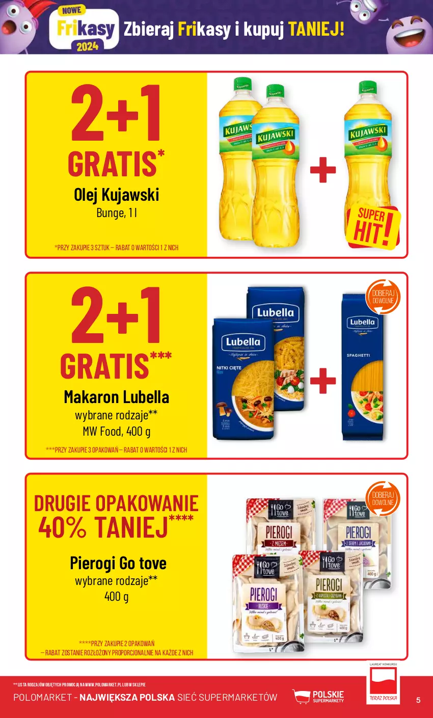 Gazetka promocyjna PoloMarket - Gazetka pomocyjna - ważna 17.01 do 23.01.2024 - strona 5 - produkty: Bell, Bella, Gra, Kujawski, Lubella, Makaron, Olej, Pierogi, Por