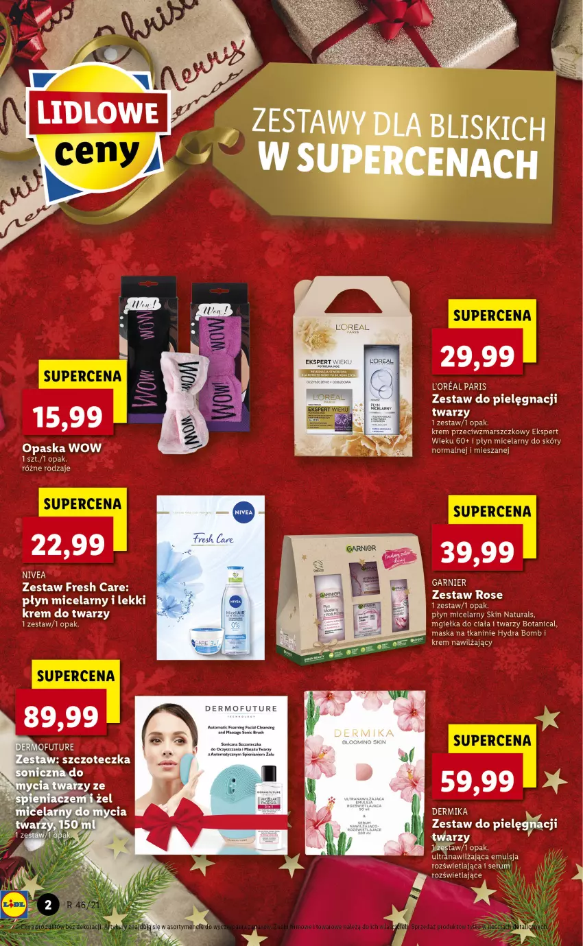 Gazetka promocyjna Lidl - KATALOG ŚWIĄTECZNY Z KOSMETYKAMI - ważna 25.11 do 24.12.2021 - strona 2 - produkty: Dermofuture, Fa, Garnier, Krem do twarzy, Krem nawilżający, Krem przeciwzmarszczkowy, Mars, Maska, Opaska, Płyn micelarny, Rum, Ser, Serum