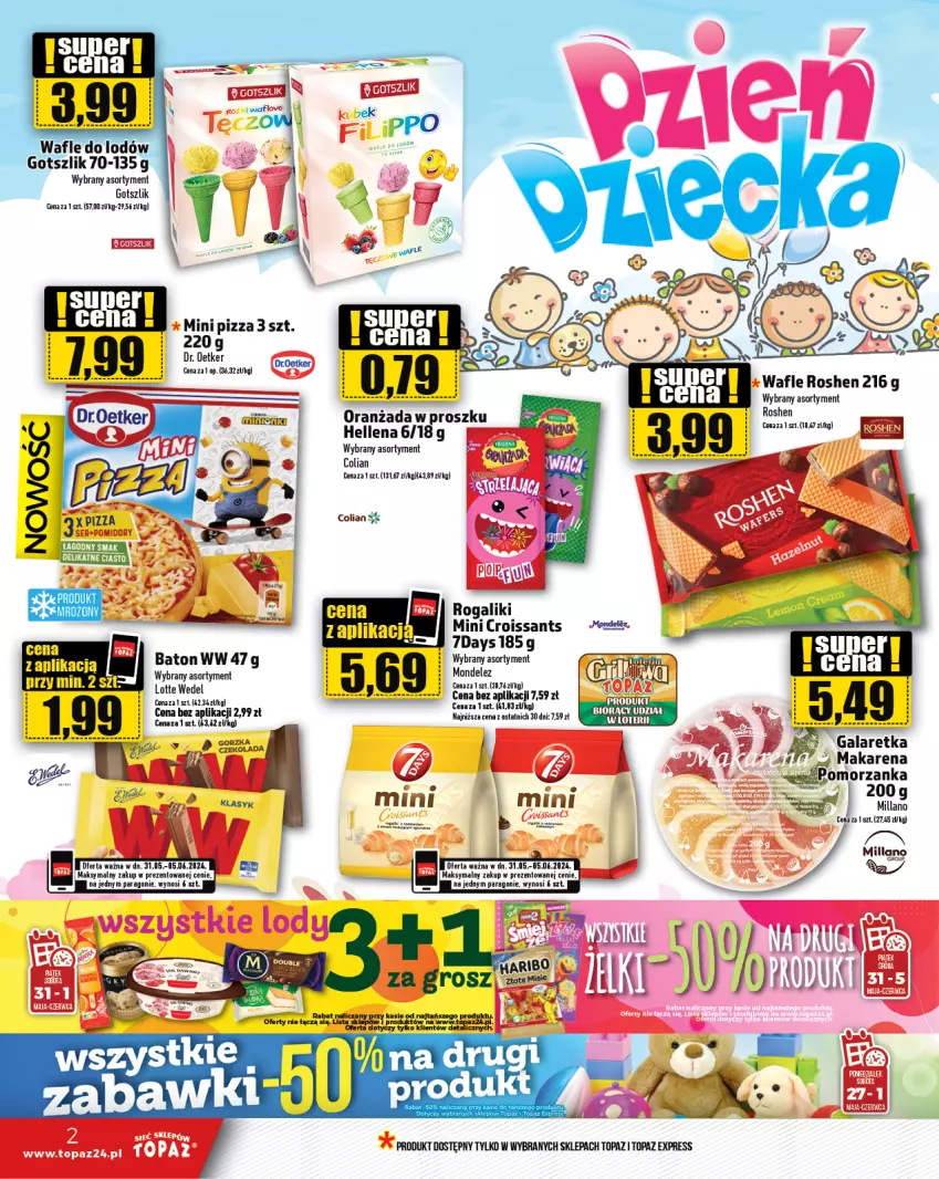 Gazetka promocyjna Topaz - Gazetka - ważna 31.05 do 05.06.2024 - strona 2 - produkty: Croissant, Dr. Oetker, Haribo, Hellena, Oranżada, Pizza, Rogal, Sati, Top, Wafle, Wafle do lodów