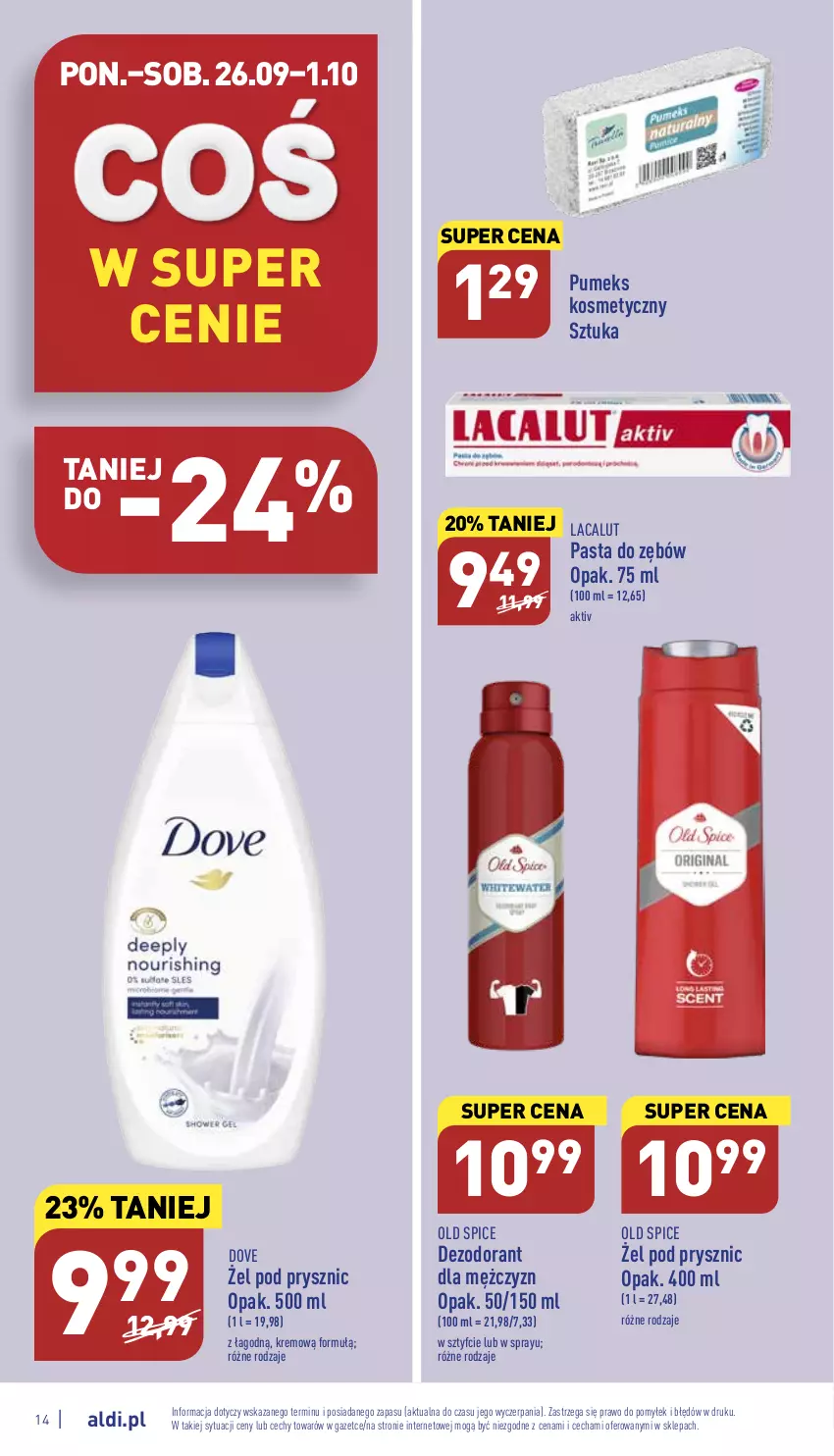 Gazetka promocyjna Aldi - Pełny katalog - ważna 26.09 do 01.10.2022 - strona 14 - produkty: Dezodorant, Dove, Lacalut, Old Spice, Pasta do zębów, Pumeks