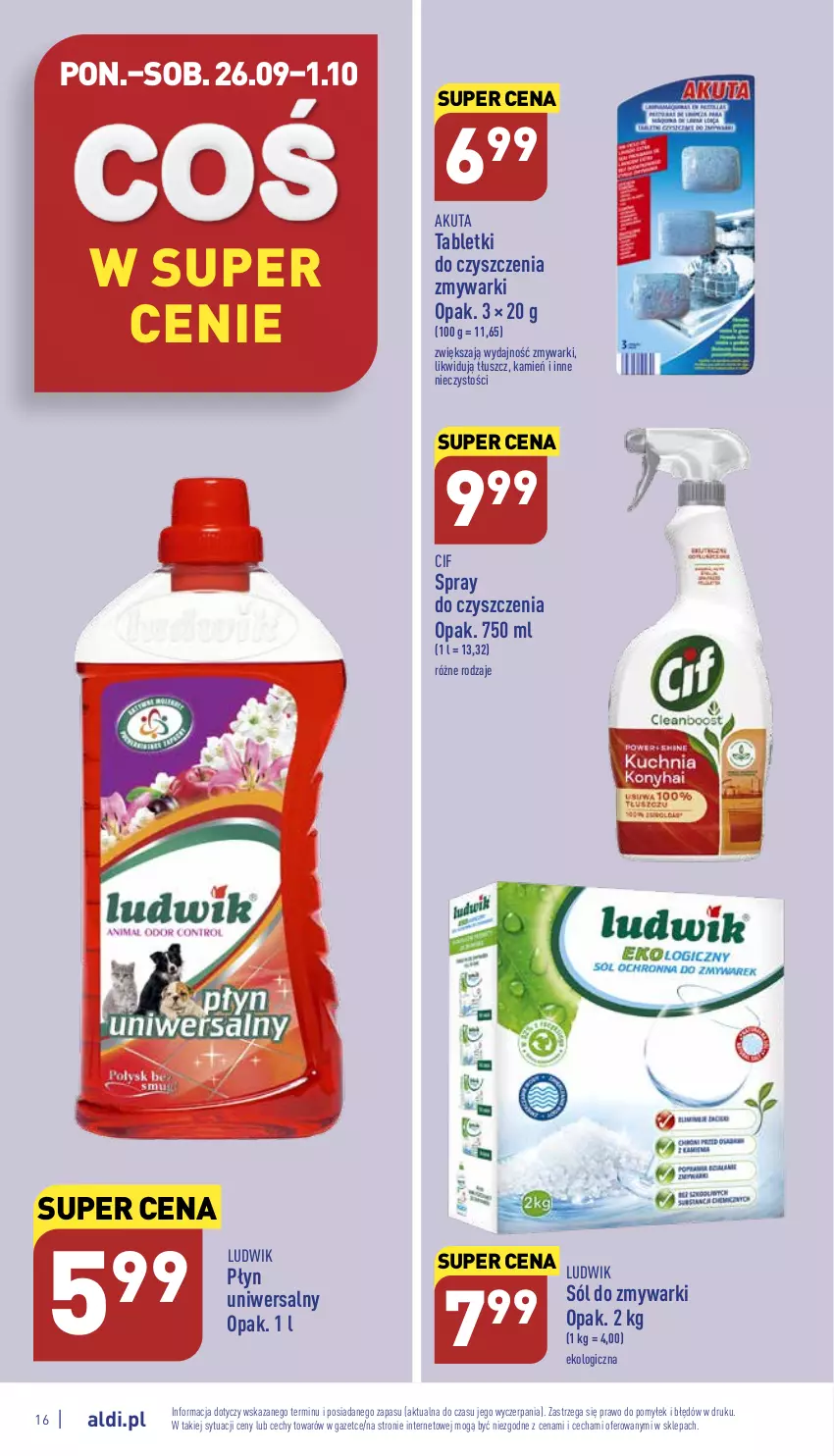 Gazetka promocyjna Aldi - Pełny katalog - ważna 26.09 do 01.10.2022 - strona 16 - produkty: Cif, Ludwik, Sól, Spray do czyszczenia, Tablet, Zmywarki