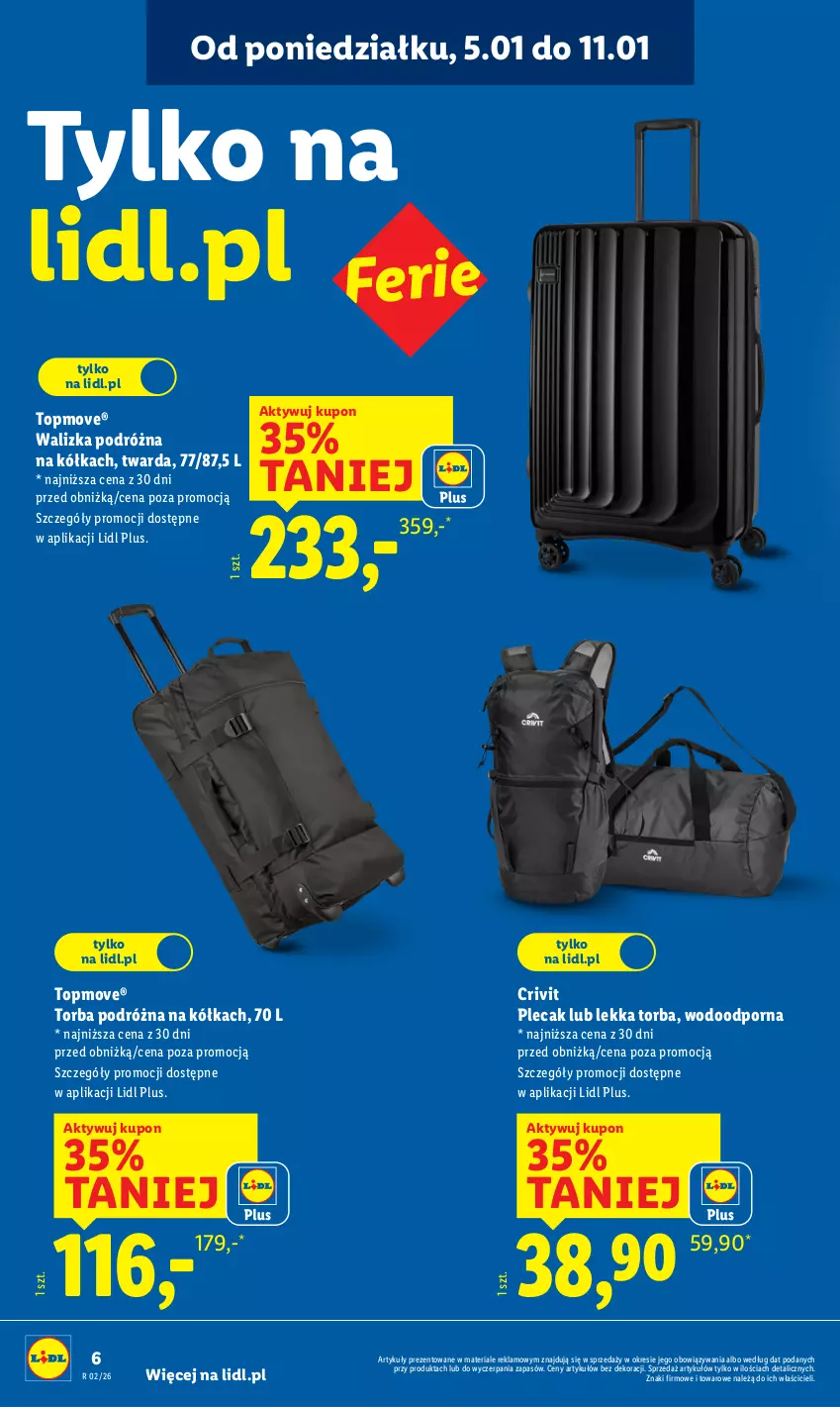 Gazetka promocyjna Lidl - GAZETKA - ważna 05.01 do 10.01.2026 - strona 8 - produkty: Plecak, Por, Top, Torba, Walizka