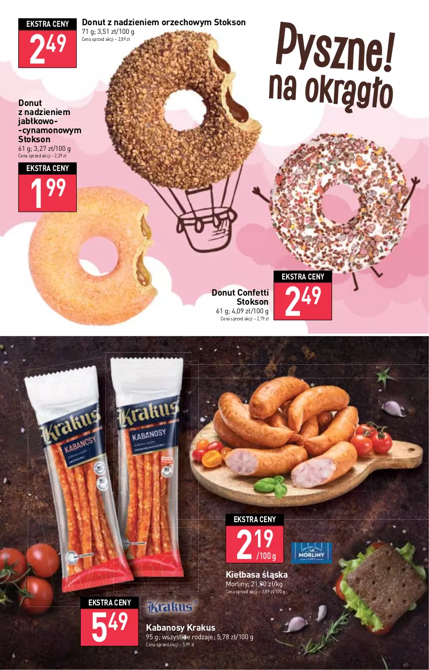 Gazetka promocyjna Stokrotka - Supermarket - ważna 19.01 do 25.01.2023 - strona 6 - produkty: Donut, Kabanos, Kiełbasa, Kiełbasa śląska, Krakus, Morliny