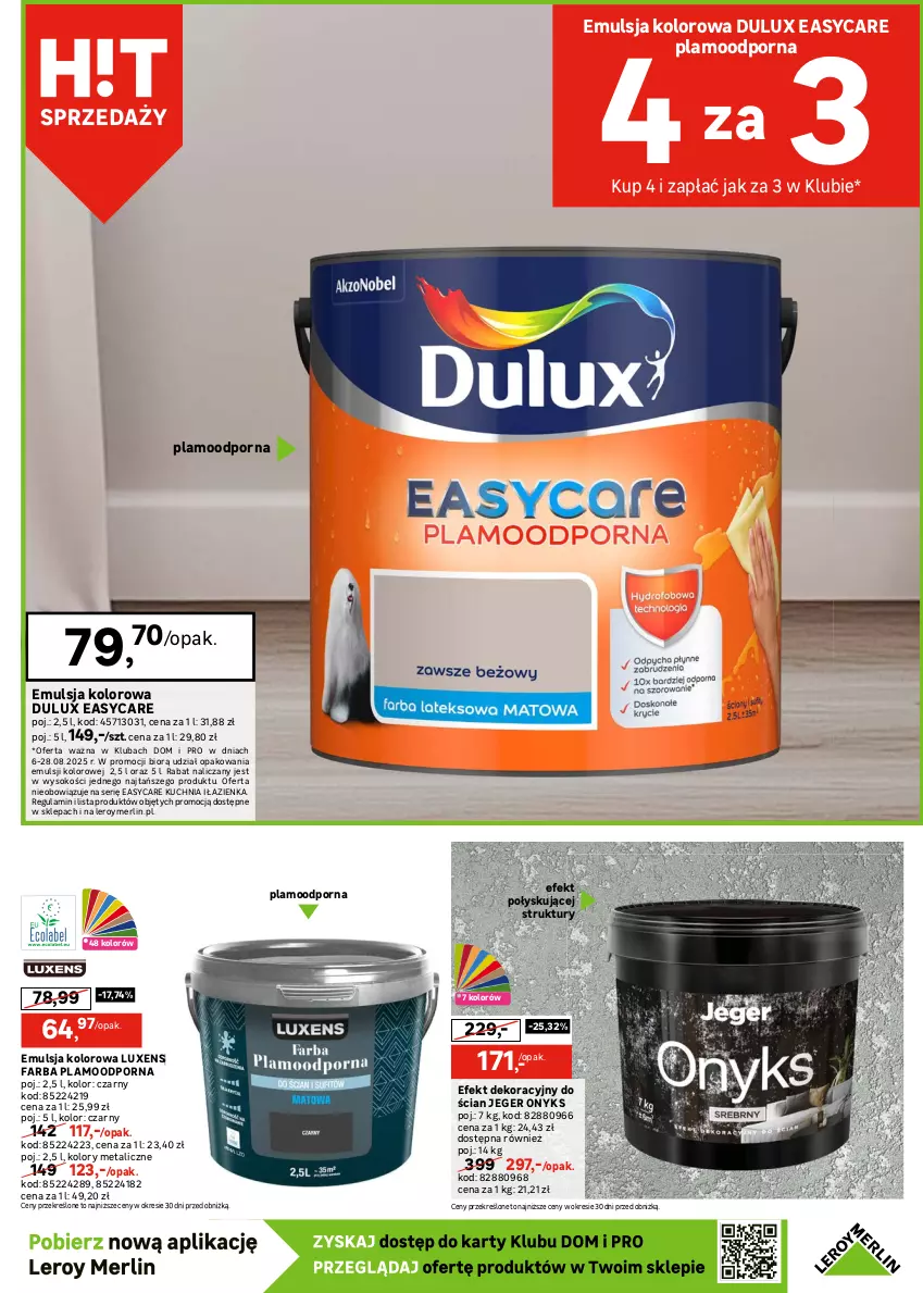 Gazetka promocyjna Leroy Merlin - Gazetka Leroy Merlin - ważna 06.08 do 28.08.2025 - strona 7 - produkty: Dulux, Emulsja, Fa, Farba akrylowa, Gra, Kuchnia, Luxens, Por, Ser, Sok