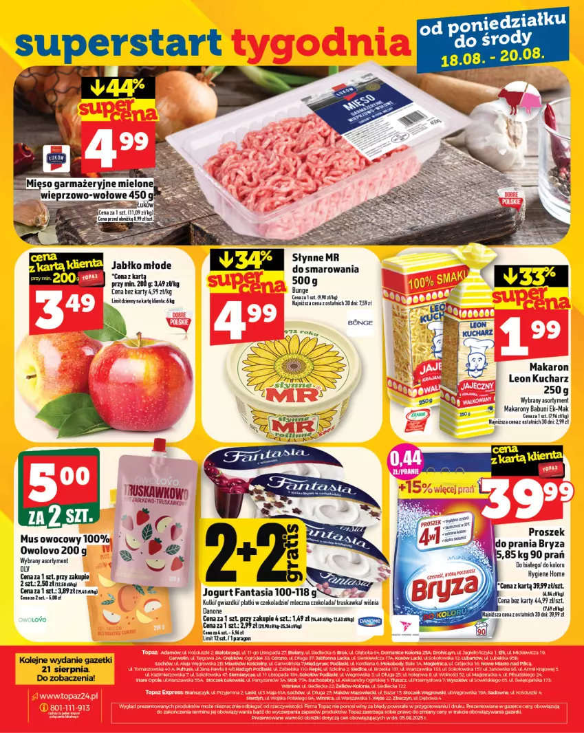 Gazetka promocyjna Topaz - Gazetka - ważna 14.08 do 20.08.2025 - strona 32 - produkty: Babuni, Bryza, Czekolada, Danone, Fa, Fanta, Jogurt, Leon, Makaron, Mus, Olej