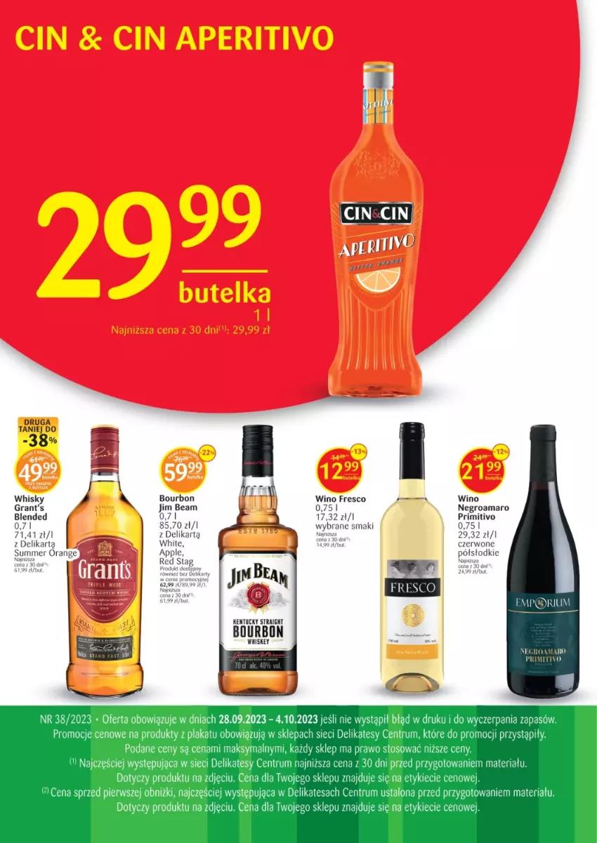 Gazetka promocyjna Delikatesy Centrum - Folder alkoholowy DC38 - ważna 28.09 do 04.10.2023 - strona 2 - produkty: Bourbon, Fresco, Gra, Grant's, Jim Beam, Rum, Whiskey, Whisky, Wino