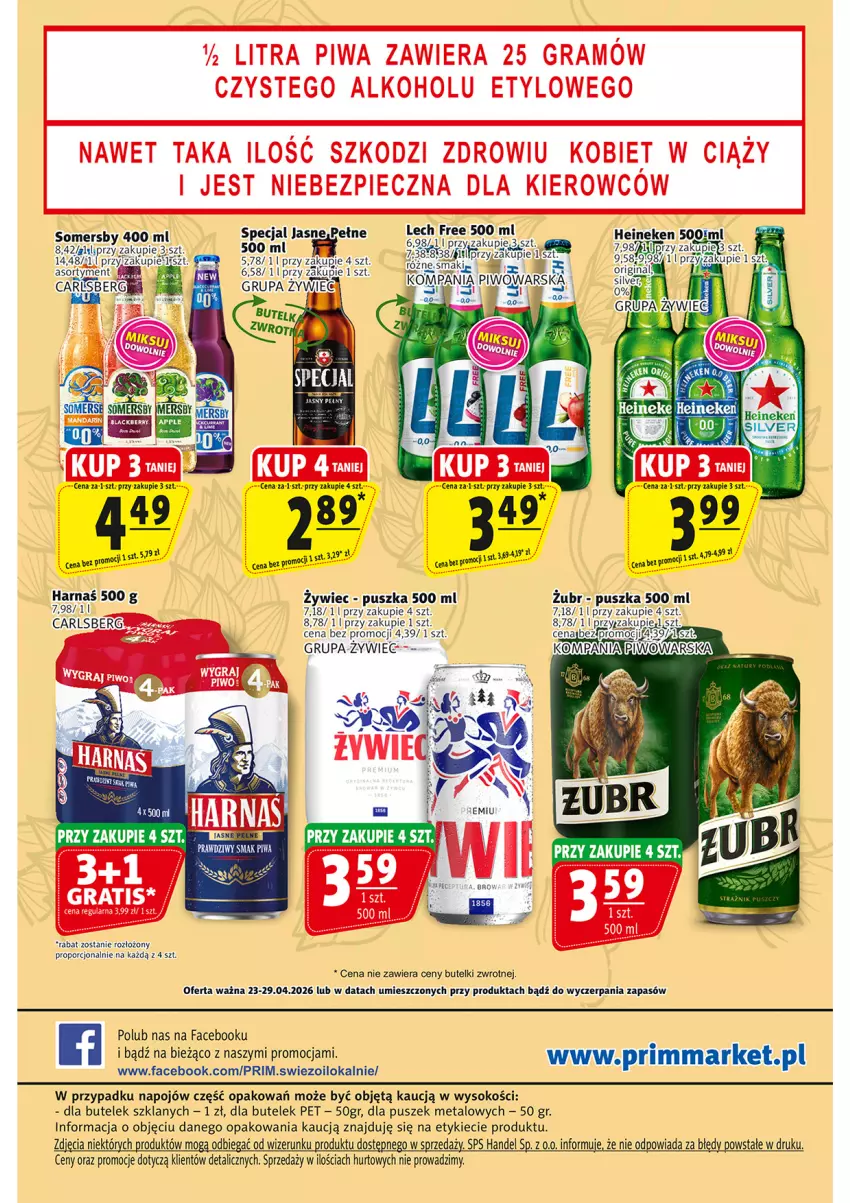 Gazetka promocyjna Prim Market - ważna 23.04 do 29.04.2026 - strona 16 - produkty: Fa, Gra, Harnaś, Heineken, Piec, Piwa, Por, Sok, Somersby