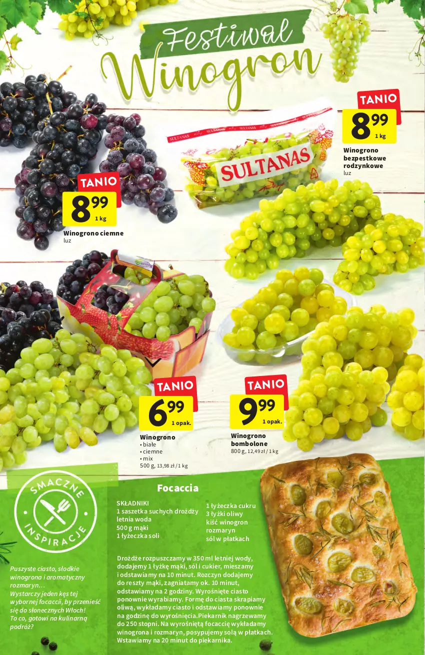 Gazetka promocyjna Intermarche - Gazetka Intermarche - ważna 08.09 do 14.09.2022 - strona 12 - produkty: Cukier, Drożdże, Focaccia, Piekarnik, Sól, Top, Wino, Winogrona, Woda