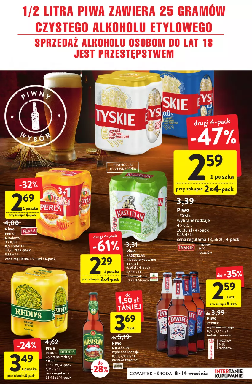 Gazetka promocyjna Intermarche - Gazetka Intermarche - ważna 08.09 do 14.09.2022 - strona 33 - produkty: Gra, Kasztelan, Perła, Piwa, Piwo, Tyskie