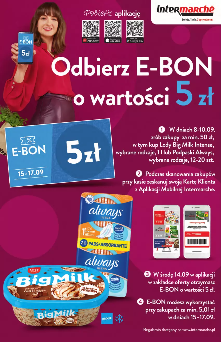 Gazetka promocyjna Intermarche - Gazetka Intermarche - ważna 08.09 do 14.09.2022 - strona 6 - produkty: Always, Big Milk, Lody, Mobil, Podpaski