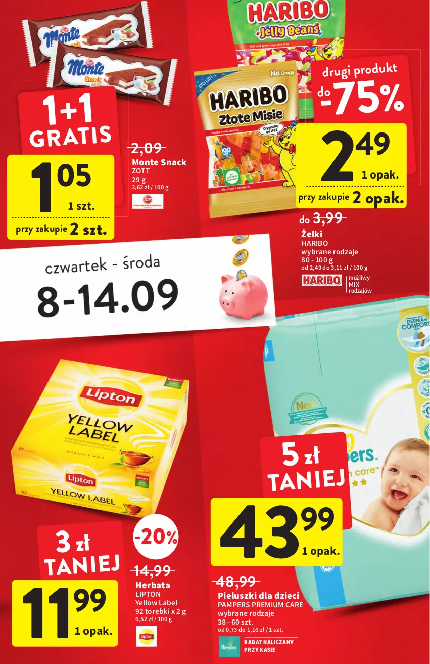 Gazetka promocyjna Intermarche - Gazetka Intermarche - ważna 08.09 do 14.09.2022 - strona 9 - produkty: Dzieci, Haribo, Herbata, Lipton, Monte, Pampers, Zott