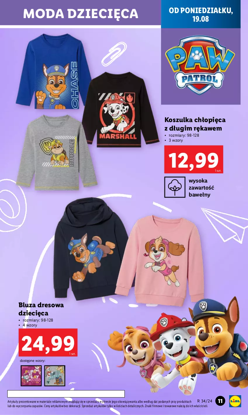 Gazetka promocyjna Lidl - GAZETKA - ważna 19.08 do 25.08.2024 - strona 11 - produkty: Bluza, Bluza dresowa, Dres, Dzieci, Kosz, Koszulka, Moda, Sok