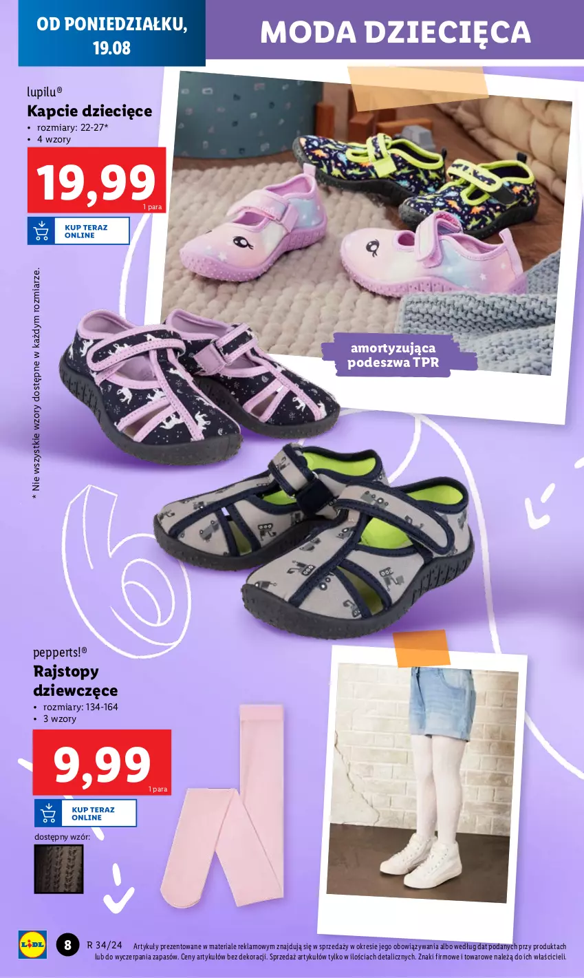 Gazetka promocyjna Lidl - GAZETKA - ważna 19.08 do 25.08.2024 - strona 8 - produkty: Dzieci, Kapcie, Moda, Rajstopy, Top