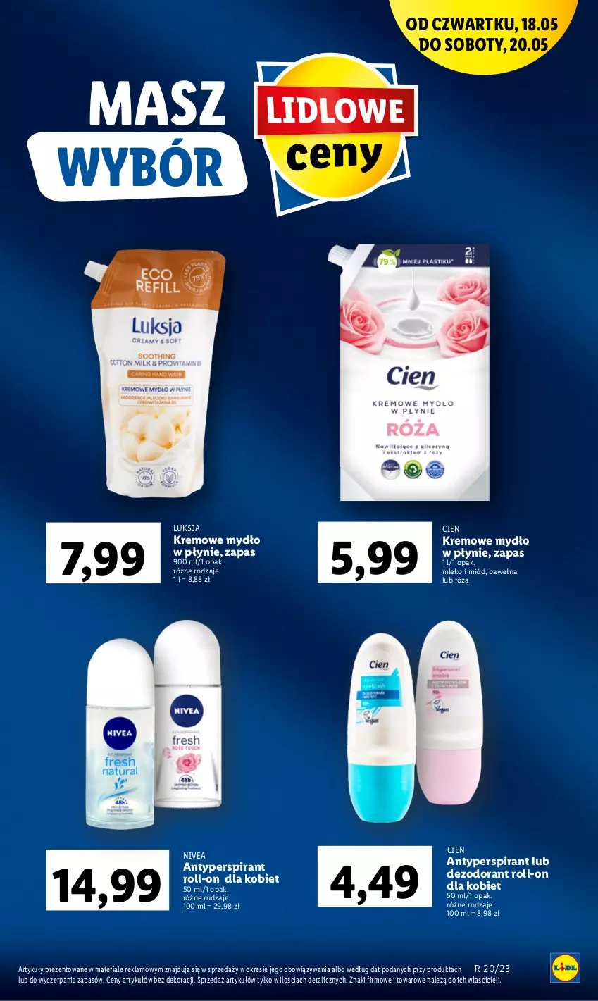 Gazetka promocyjna Lidl - GAZETKA - ważna 18.05 do 20.05.2023 - strona 15 - produkty: Antyperspirant, Dezodorant, Luksja, Miód, Mleko, Mydło, Mydło w płynie, Nivea, Róża, Wełna