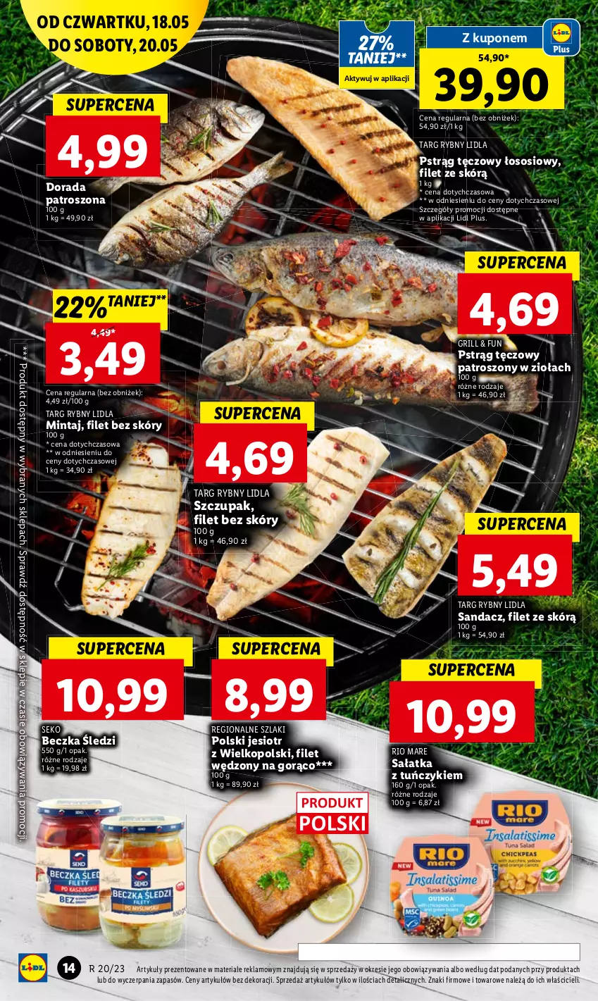 Gazetka promocyjna Lidl - GAZETKA - ważna 18.05 do 20.05.2023 - strona 18 - produkty: Grill, Mintaj, Pstrąg, Pstrąg tęczowy, Rio Mare, Sandacz, SEKO, Sos, Zupa