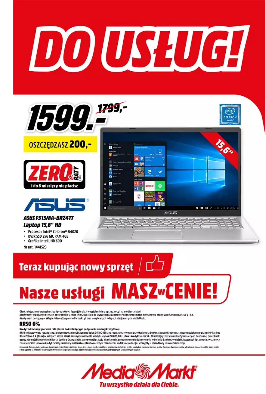 Gazetka promocyjna Media Markt - Gazetka Media Markt - ważna 06.10 do 12.10.2021 - strona 1 - produkty: Asus, Fa, Gra, Grafika, Intel, LANA, Por, Procesor, Sprzedawcy, Top