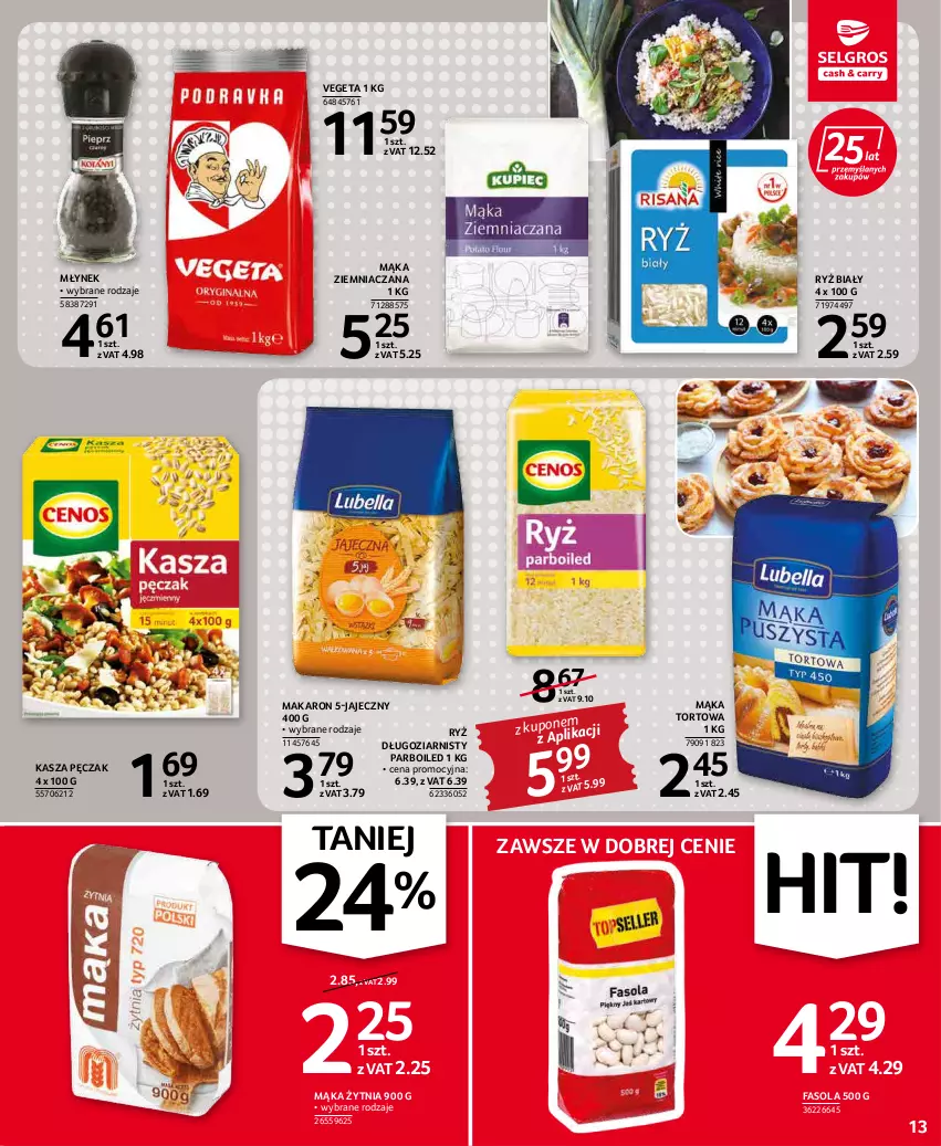 Gazetka promocyjna Selgros - Oferta spożywcza - ważna 17.02 do 02.03.2022 - strona 13 - produkty: Fa, Fasola, Kasza, Mąka, Mąka tortowa, Makaron, Młynek, Ryż, Ryż biały, Vegeta