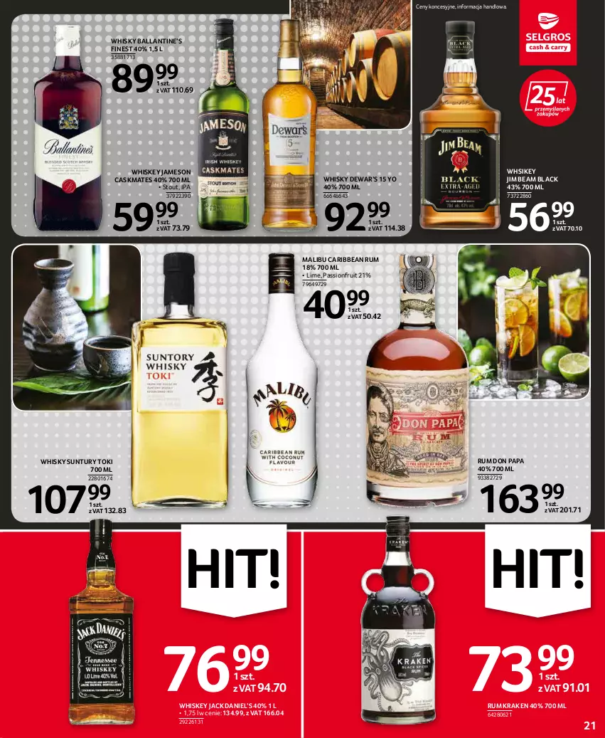 Gazetka promocyjna Selgros - Oferta spożywcza - ważna 17.02 do 02.03.2022 - strona 21 - produkty: Jameson, Jim Beam, Lack, Malibu, Rum, Whiskey, Whisky