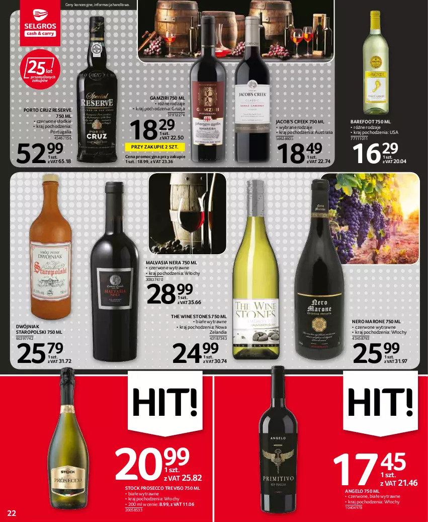 Gazetka promocyjna Selgros - Oferta spożywcza - ważna 17.02 do 02.03.2022 - strona 22 - produkty: Barefoot, Por, Prosecco, Ser, Stock