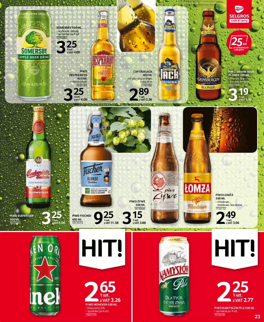 Gazetka promocyjna Selgros - Oferta spożywcza - ważna 17.02 do 02.03.2022 - strona 23 - produkty: Captain Jack, Desperados, Heineken, Namysłów, Piwo, Ser, Somersby