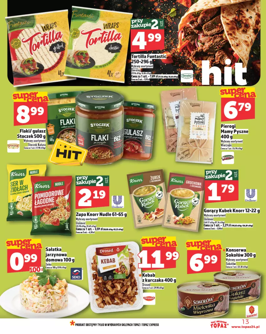 Gazetka promocyjna Topaz - Gazetka - ważna 27.02 do 05.03.2025 - strona 13 - produkty: Flaki, Knorr, Pierogi, Sałat, Sałatka, SEKO, Ser, Sok, Sokołów, Top, Zupa