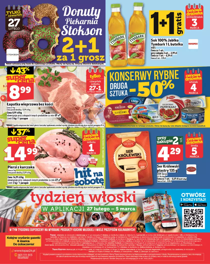 Gazetka promocyjna Topaz - Gazetka - ważna 27.02 do 05.03.2025 - strona 28 - produkty: Gra, Kurczak, Olej, Ser, Sok, Tymbark, Waga