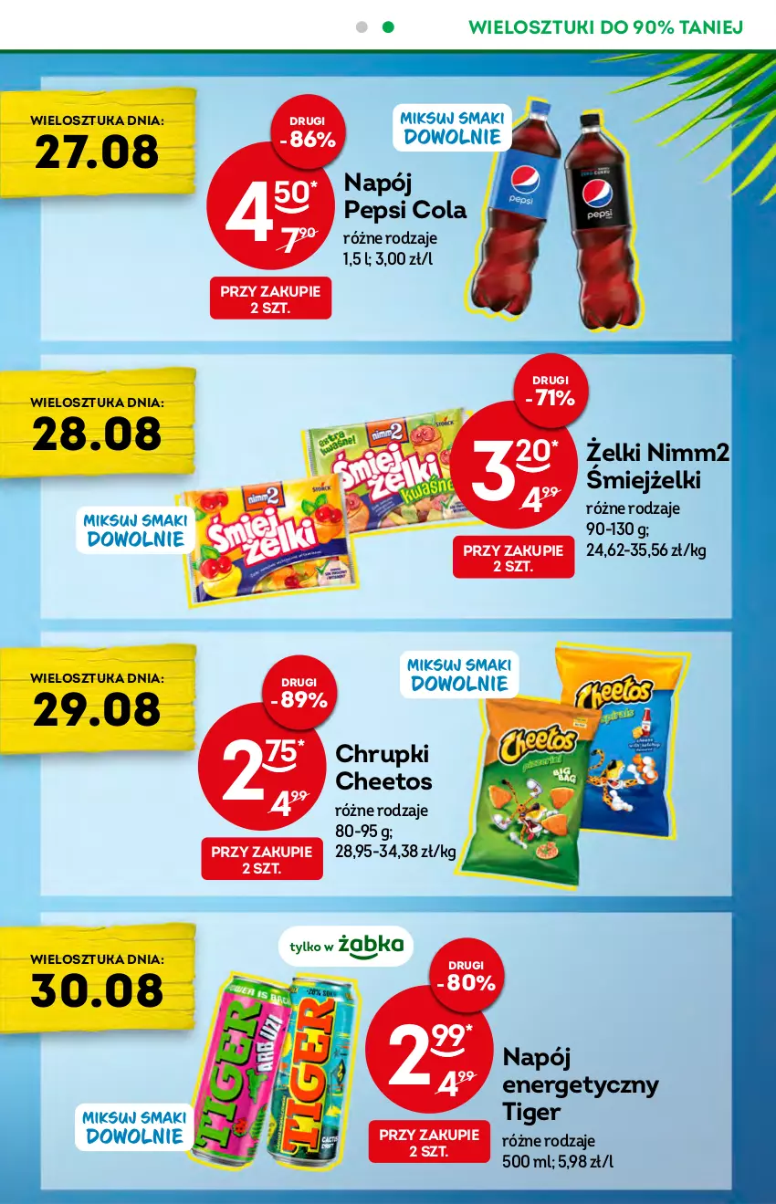 Gazetka promocyjna Żabka - ważna 24.08 do 30.08.2022 - strona 3 - produkty: Cheetos, Chrupki, Napój, Napój energetyczny, Nimm2, Pepsi, Tiger